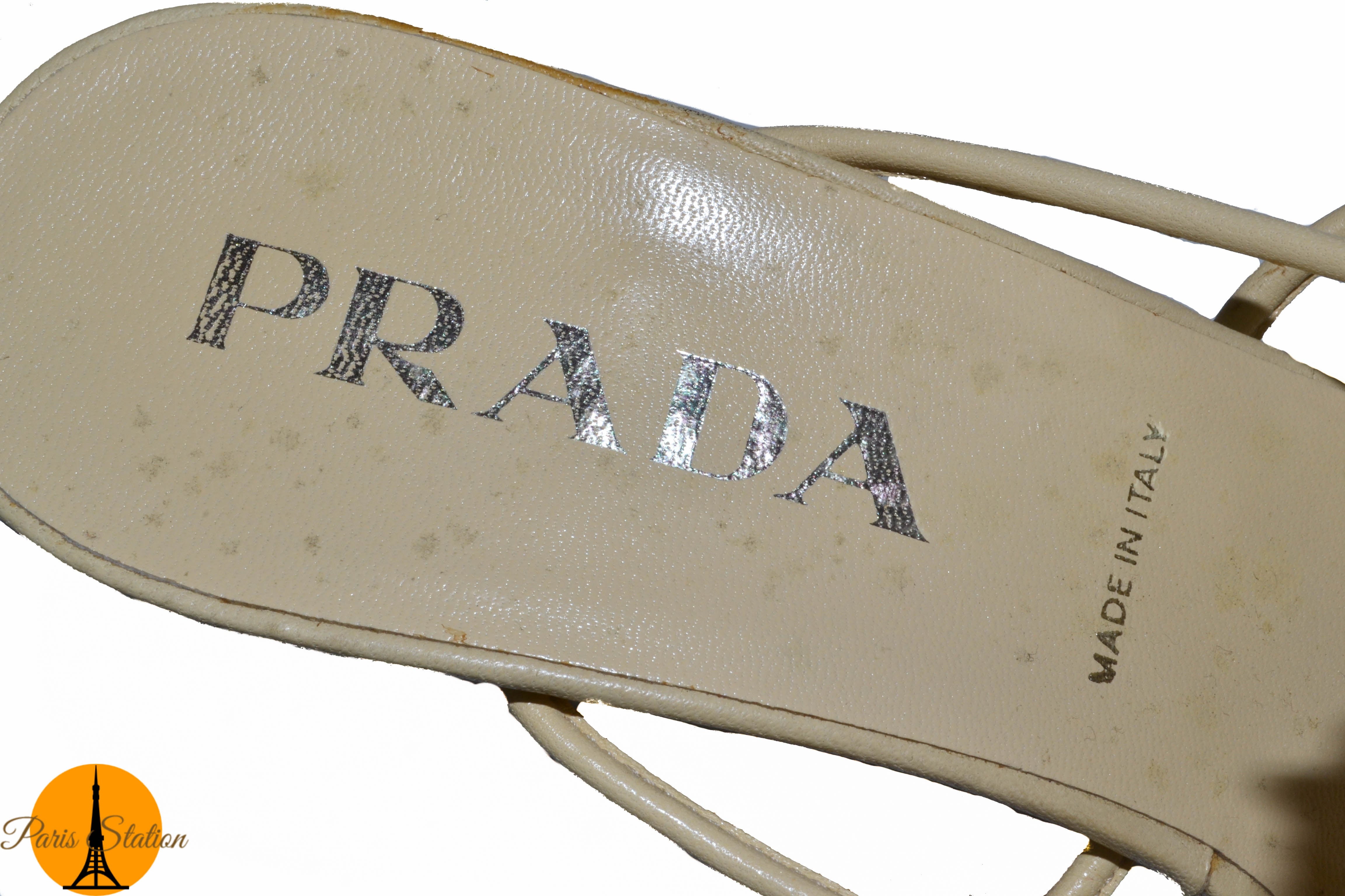 Authentic Prada Beige Leather Sandals Women's Size 36/6 US - Perfect for Summer Vacations, Beach Outings & Casual Chic Style