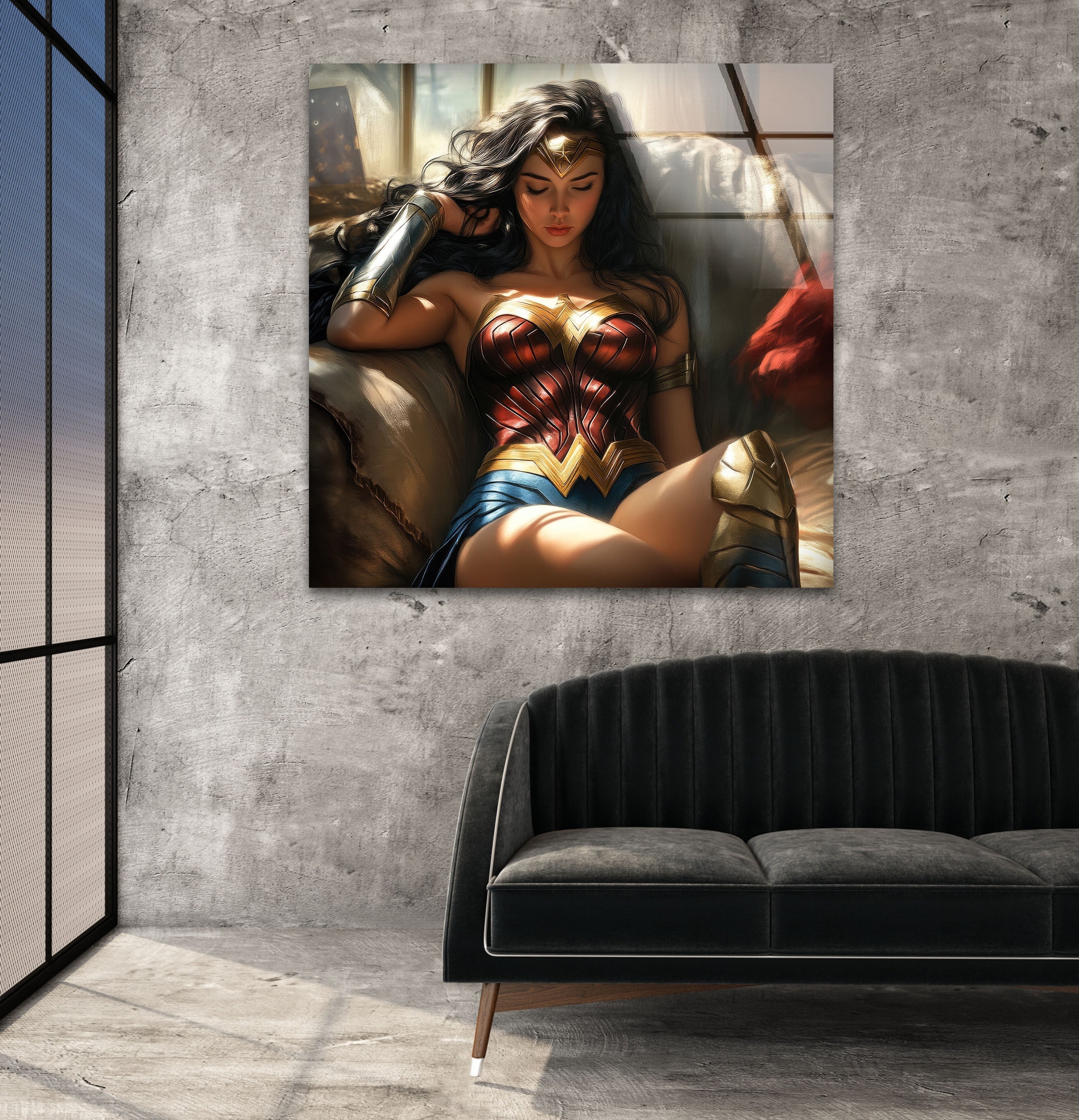 Wonder Woman Glass Wall Art - Superhero Home Decor for Living Room, Bedroom & Office - Unique DC Comics Gifts for Fans