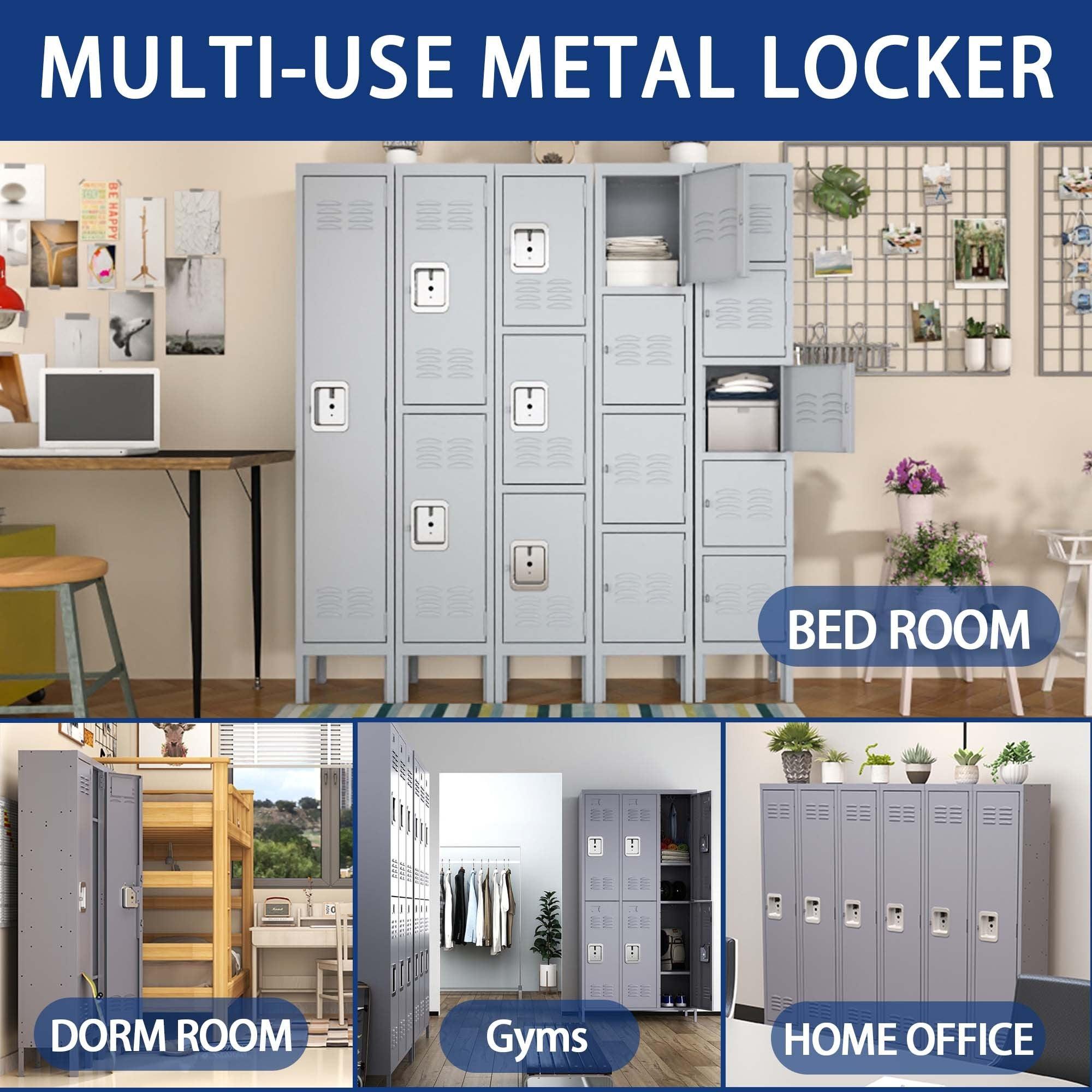 66H Gray Metal Storage Locker with Lock - Secure Cabinet for Home, Gym, Office, School & Garage - Perfect for Employee Storage, Sports Equipment & Organization