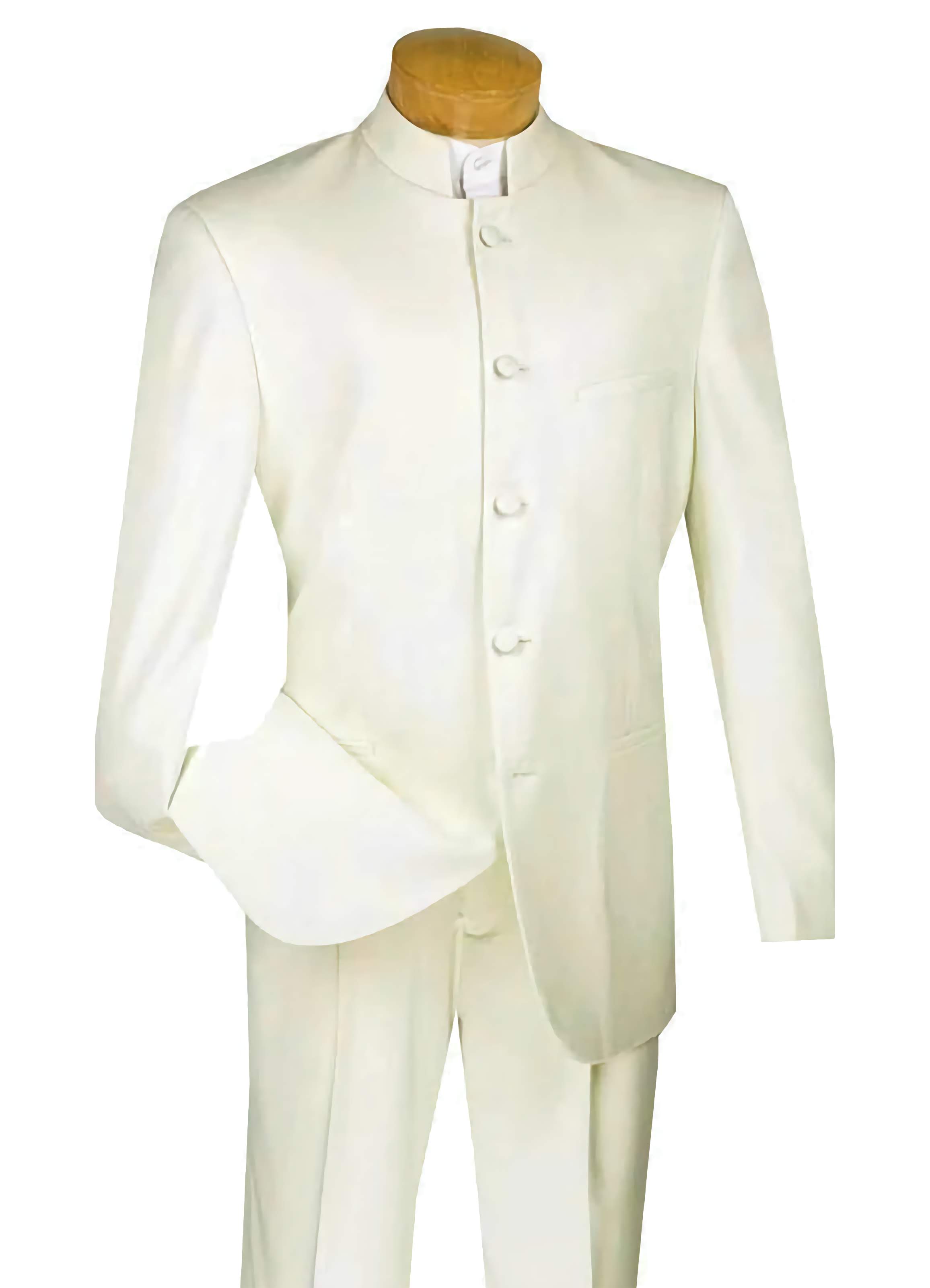 King Collection Men's 2-Piece Regular Fit Banded Collar Tuxedo Suit in Ivory | Formal Wedding Attire & Special Occasion Outfit