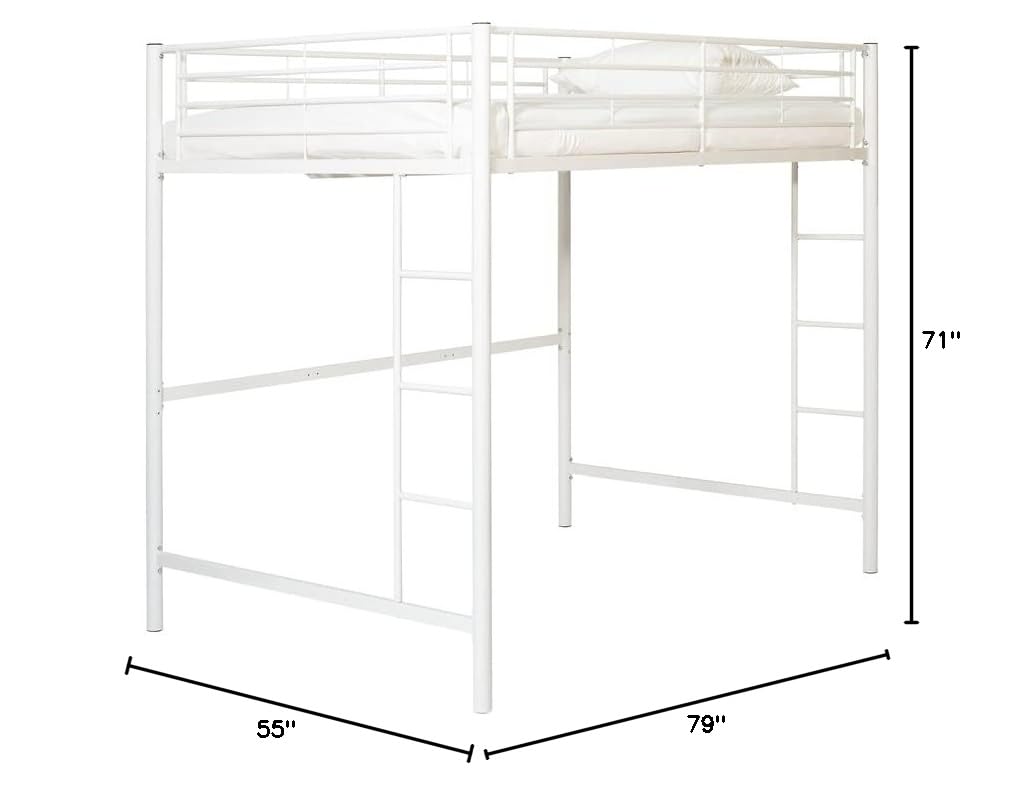 Walker Edison Timothee Urban Industrial Metal Full Double Loft Bunk Bed - White | Space-Saving Kids & Teen Bedroom Furniture for Small Rooms & Dorm Living
