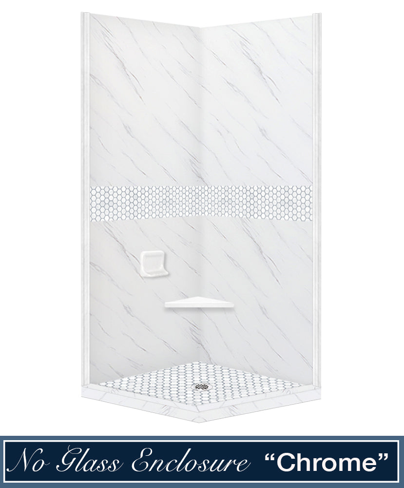 Premium Carrara Marble Pearl Hex Mosaic Tile Shower Enclosure Kit - Waterproof & Durable Bathroom Upgrade for Modern Homes
