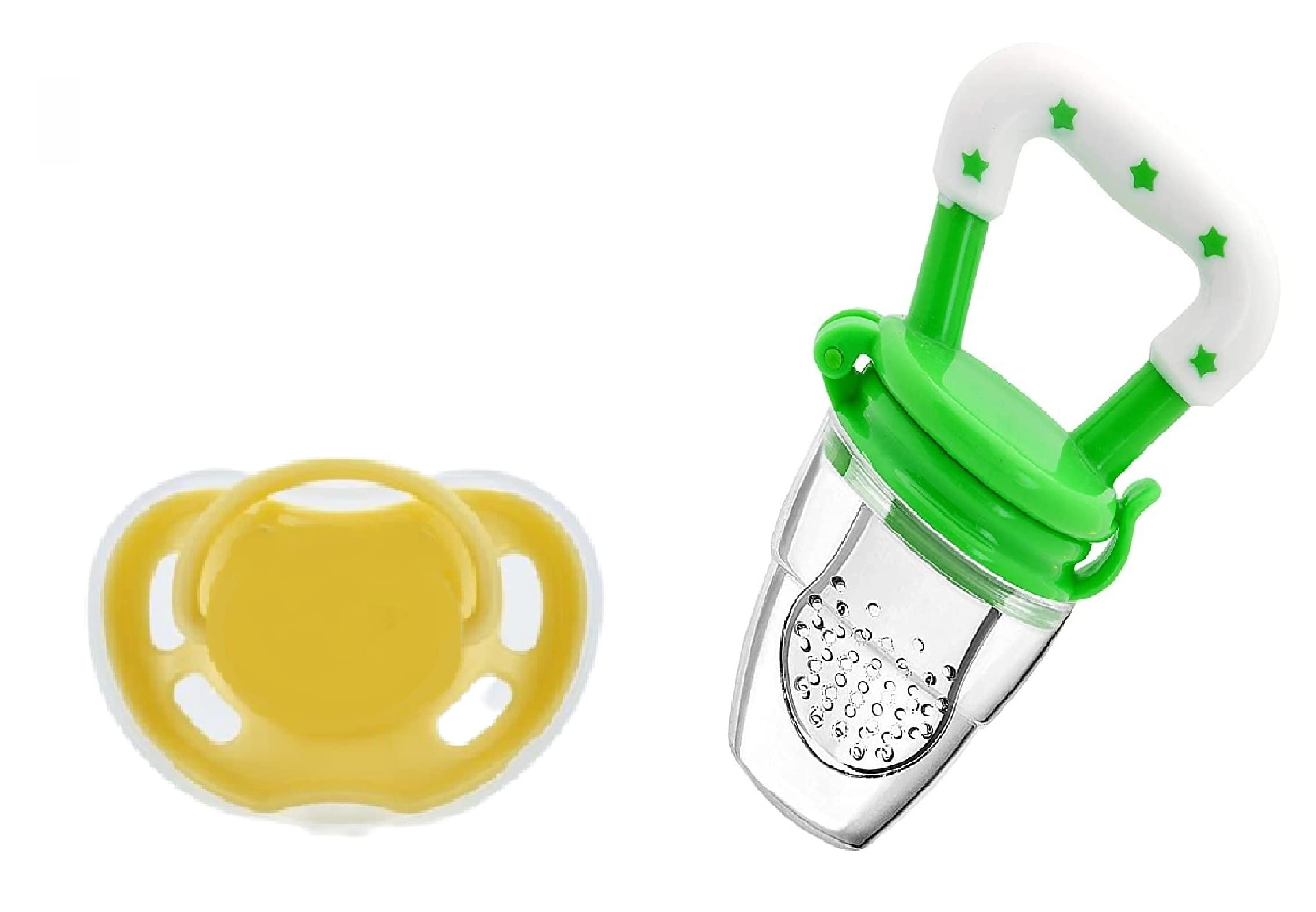 Baby Fruit Nibbler & Pacifier Set with Cap - Safe Silicone Feeder for 3-18 Months - Combo Pack (Multicolor) | Perfect for Teething Relief & Introducing Solid Foods