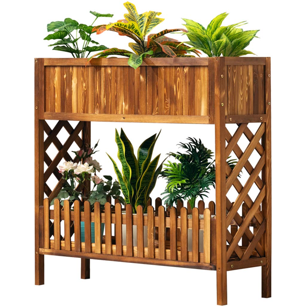 Vintage Solid Wood Plant Stand - Rustic Trough Flower Holder for Indoor & Outdoor Decor - Perfect for Succulents, Herbs & Potted Plants (Plant Pot Not Included) - Ideal for Living Room, Patio & Garden Decor
