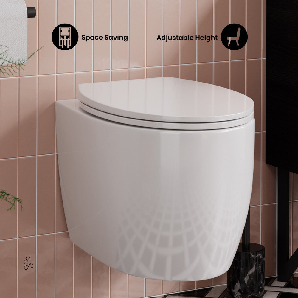 Wall-Mounted Toilet Bowl - Glossy White Modern Space-Saving Design for Small Bathrooms | Perfect for Contemporary Homes, Apartments & Commercial Spaces
