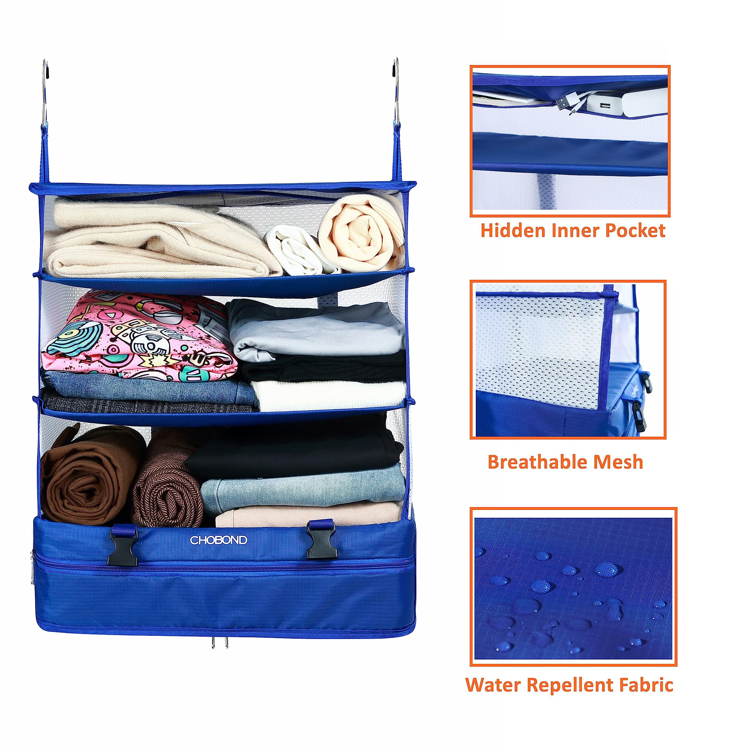 Portable Hanging Travel Luggage Organizer with Multiple Compartments - Packing Cubes for Suitcase, Carry On & Closet - Black | Perfect for Business Trips, Vacations & Organized Packing