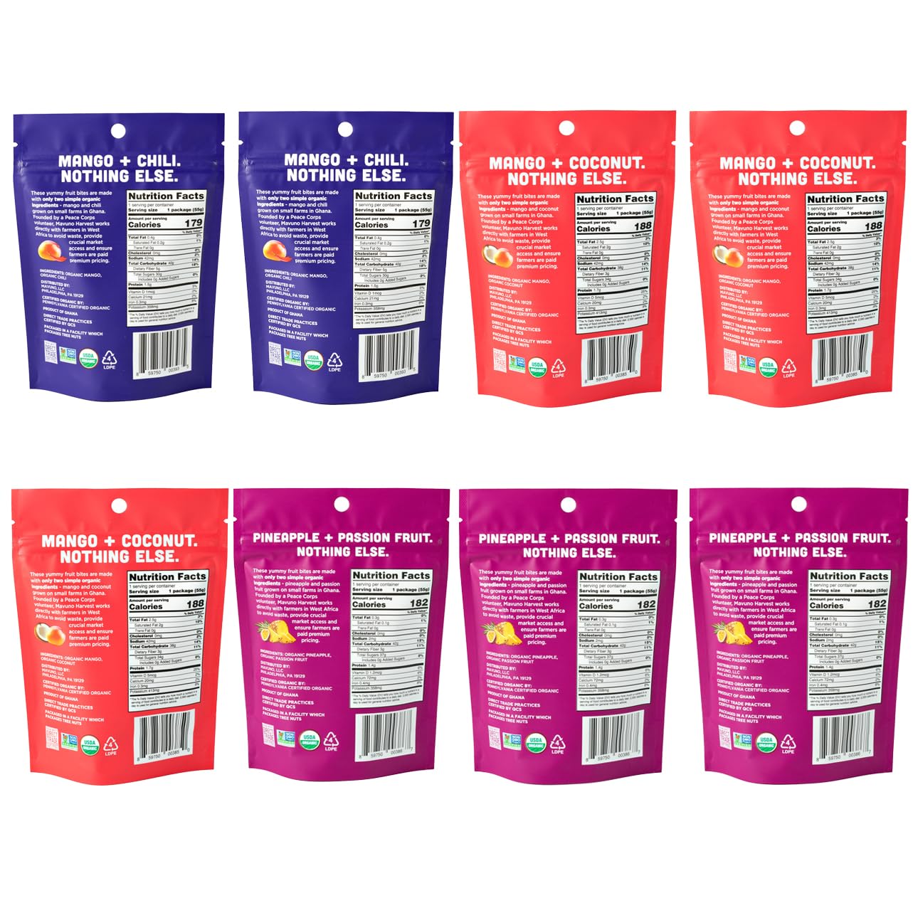 Organic Mavuno Harvest Chewy Fruit Snacks - Healthy Fiber-Rich Snack for Kids & Adults - Non-GMO, No Preservatives, Ethically Sourced - Variety Pack (8 x 1.94oz) - Perfect for Lunchboxes, Travel & On-the-Go Snacking