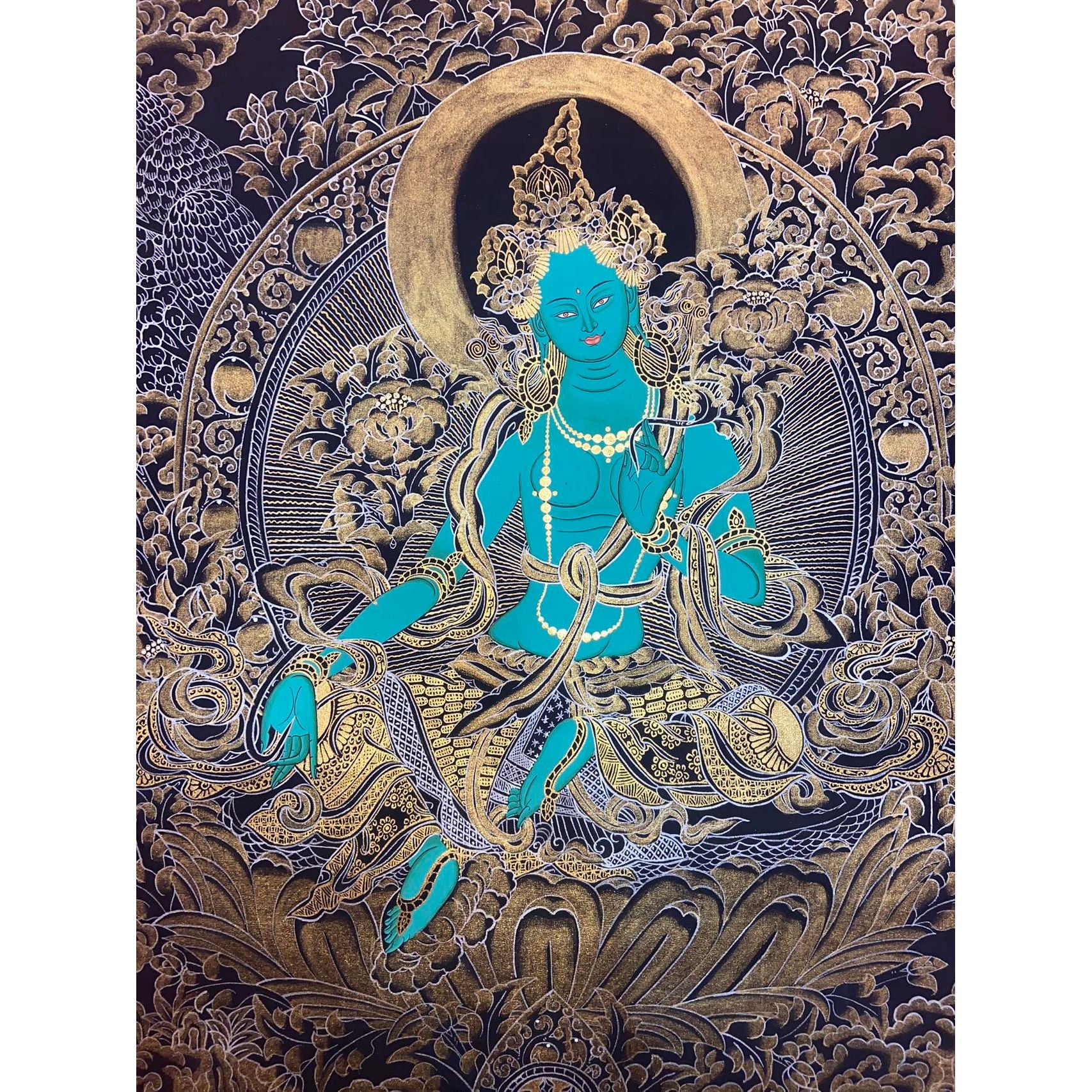 Authentic Hand-Painted Green Tara Thangka Buddhist Art - Sacred Wall Hanging for Meditation, Home & Temple Decor