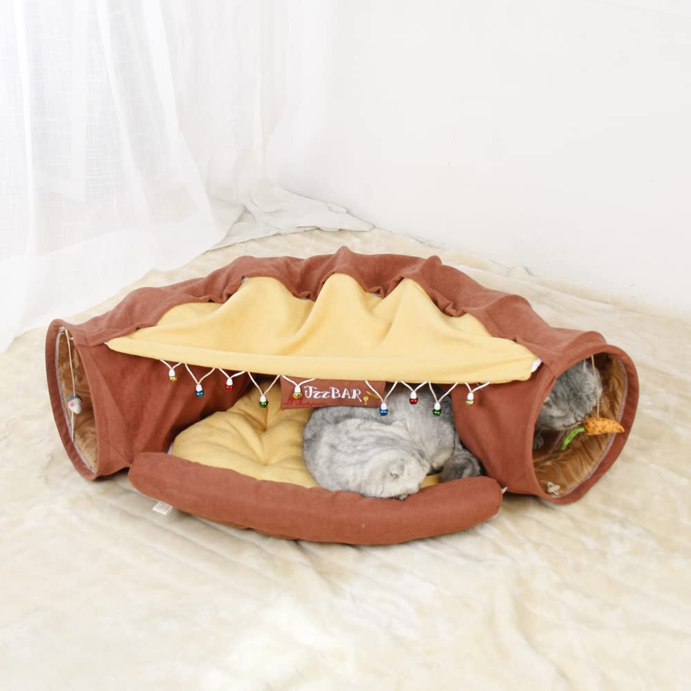 ABLAZEZAI Cat Tunnel Bed - Washable & Removable 2-in-1 Pet Play Tube for Indoor Cats - Premium Durable Cat Toy with 4 Color Options (Wine Red, Gray, Blue, Beige) - Perfect for Hideouts, Playtime & Nap Spaces