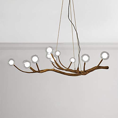 Modern Adjustable Wood Branch LED Chandelier - 36W 12-Light Glass Globe Pendant Light Fixture with White Bulbs Included - Perfect for Living Room, Dining Room, Restaurant & Bar Decor
