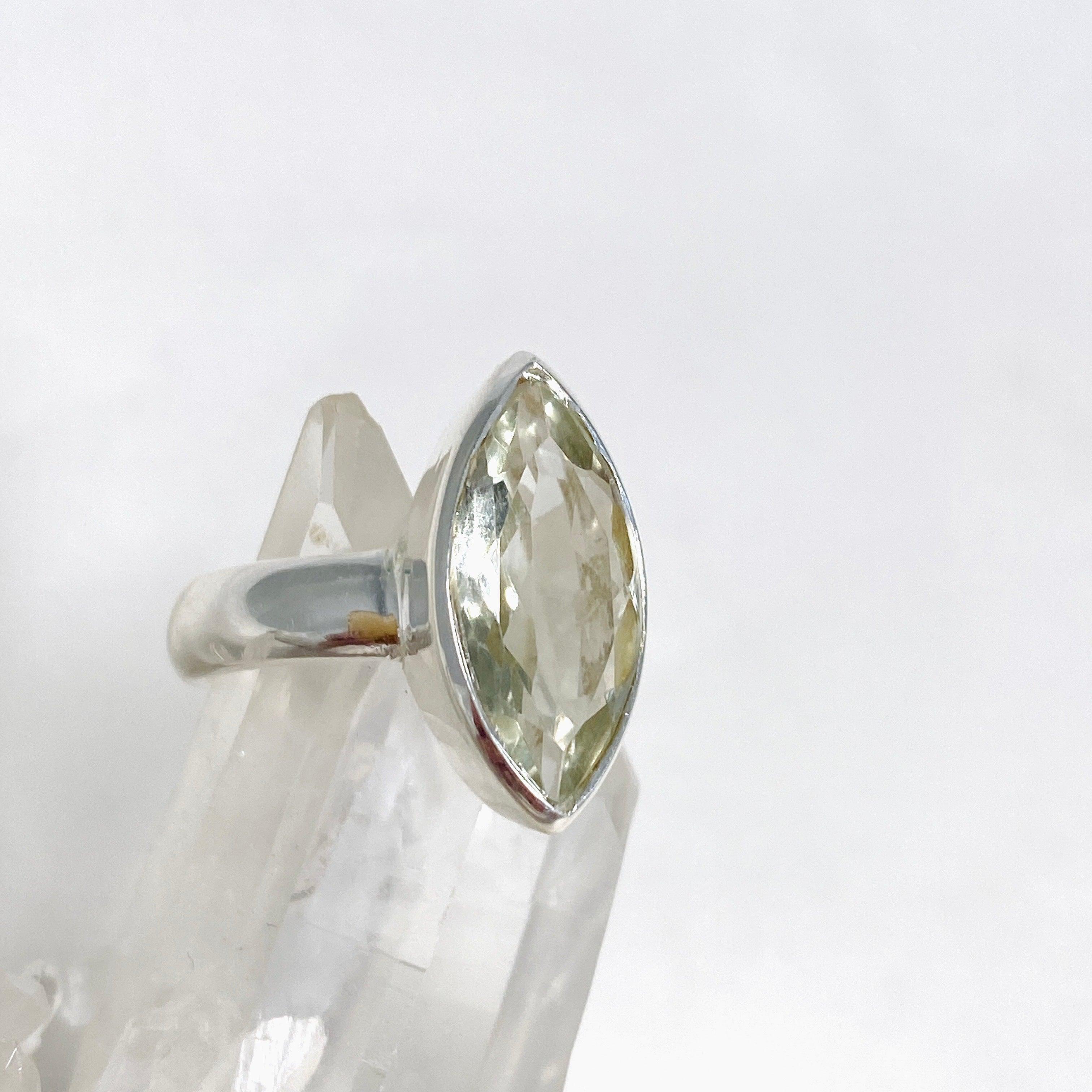 Prasiolite (Green Amethyst) Marquise Faceted Ring - Size 9 - KRGJ3172 - Elegant Jewelry for Weddings, Parties & Special Occasions