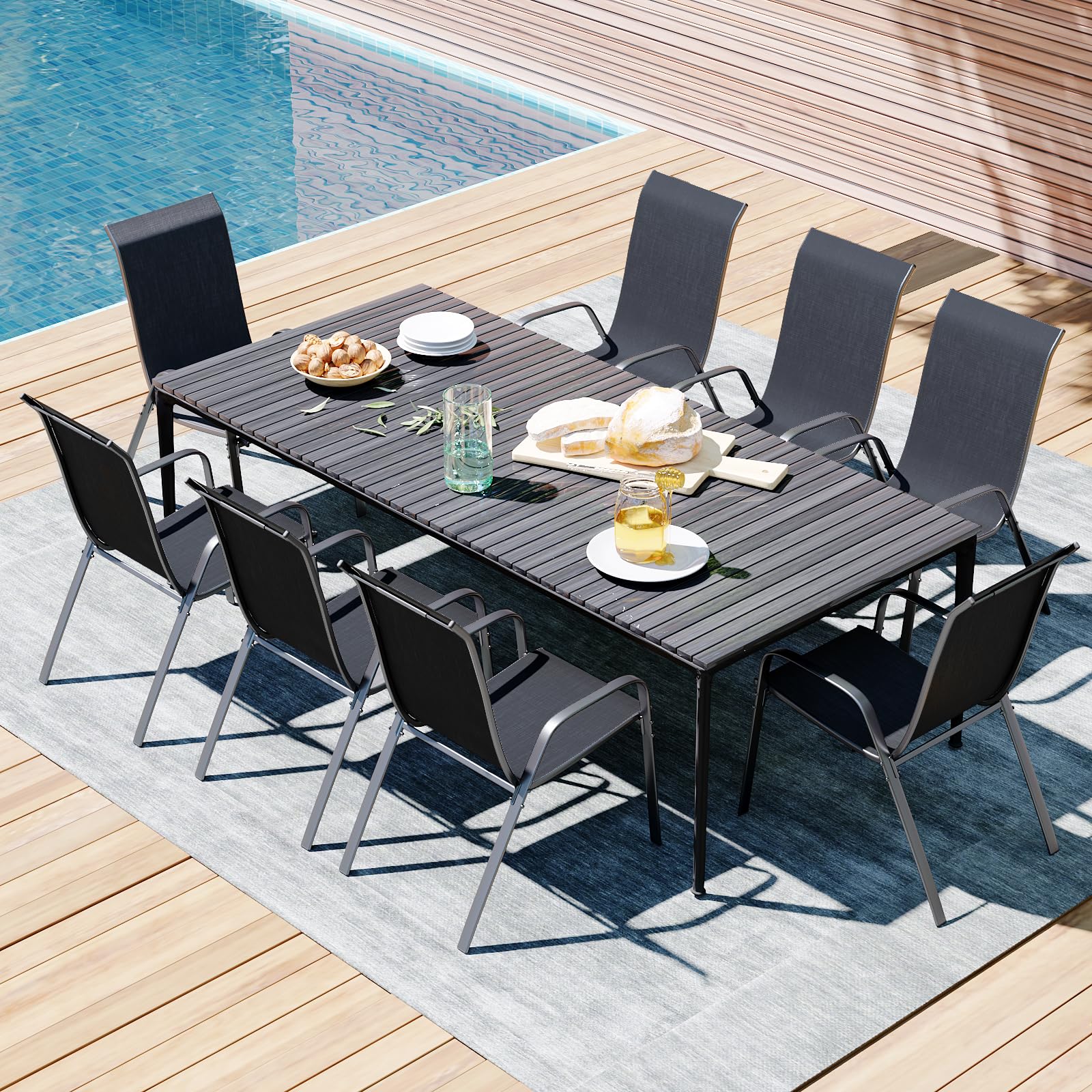Arlopu 4-Piece Stackable Patio Chairs Set - All-Weather Outdoor Dining Chairs with Armrests & Breathable Fabric - Perfect for Poolside, Backyard, Porch, Garden & Deck (Black) | Durable & Comfortable for BBQs, Parties & Relaxing Outdoors