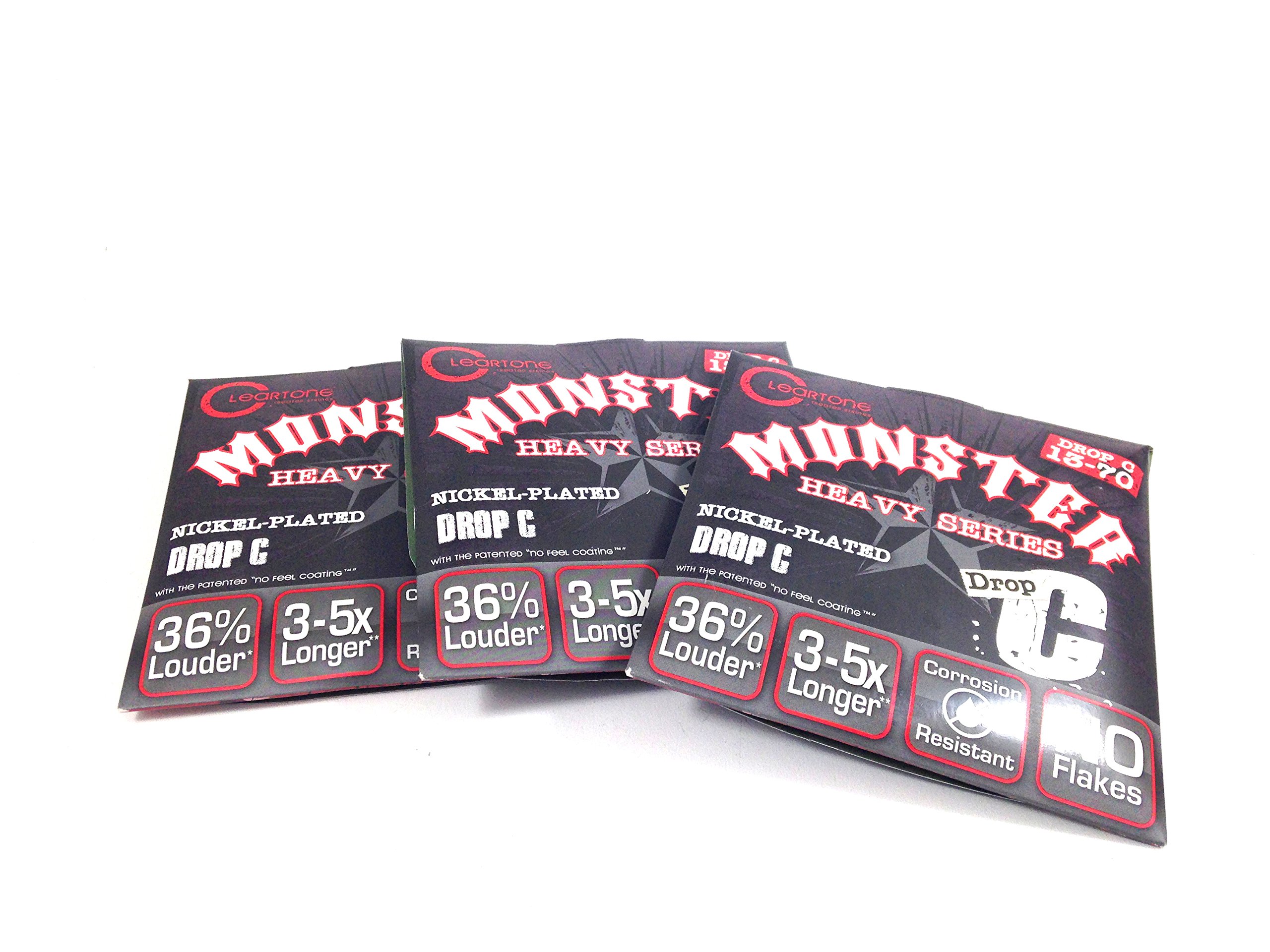 Cleartone Electric Guitar Strings 3-Pack - Monster Drop C 13-70 Gauge, Extra Long Life | Perfect for Heavy Metal, Drop Tuning & Extended Play Sessions