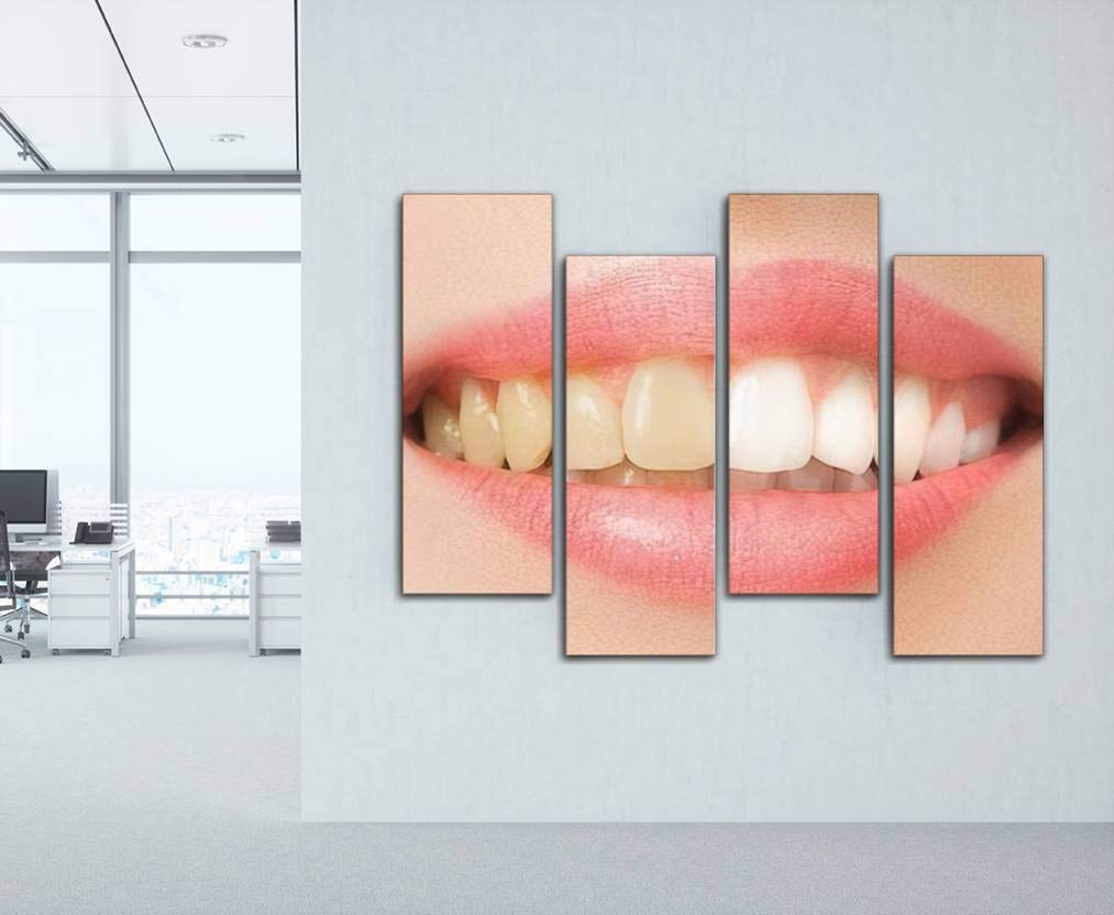 Wocatton Teeth Whitening Before and After Wall Art - Stretched Canvas Print with Frame - Perfect for Dental Office, Bathroom Decor & Home Decoration - Modern Abstract Teeth Painting for Living Room