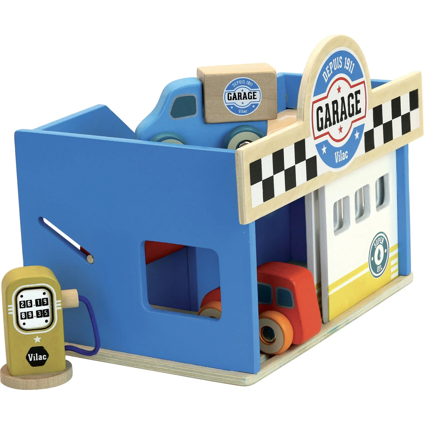 Vilac Vilacity Little Garage Toy Set - Wooden Car Parking Playset for Kids - Perfect for Pretend Play, Gift for Boys & Girls - Great for Home, Classroom & Playroom Fun