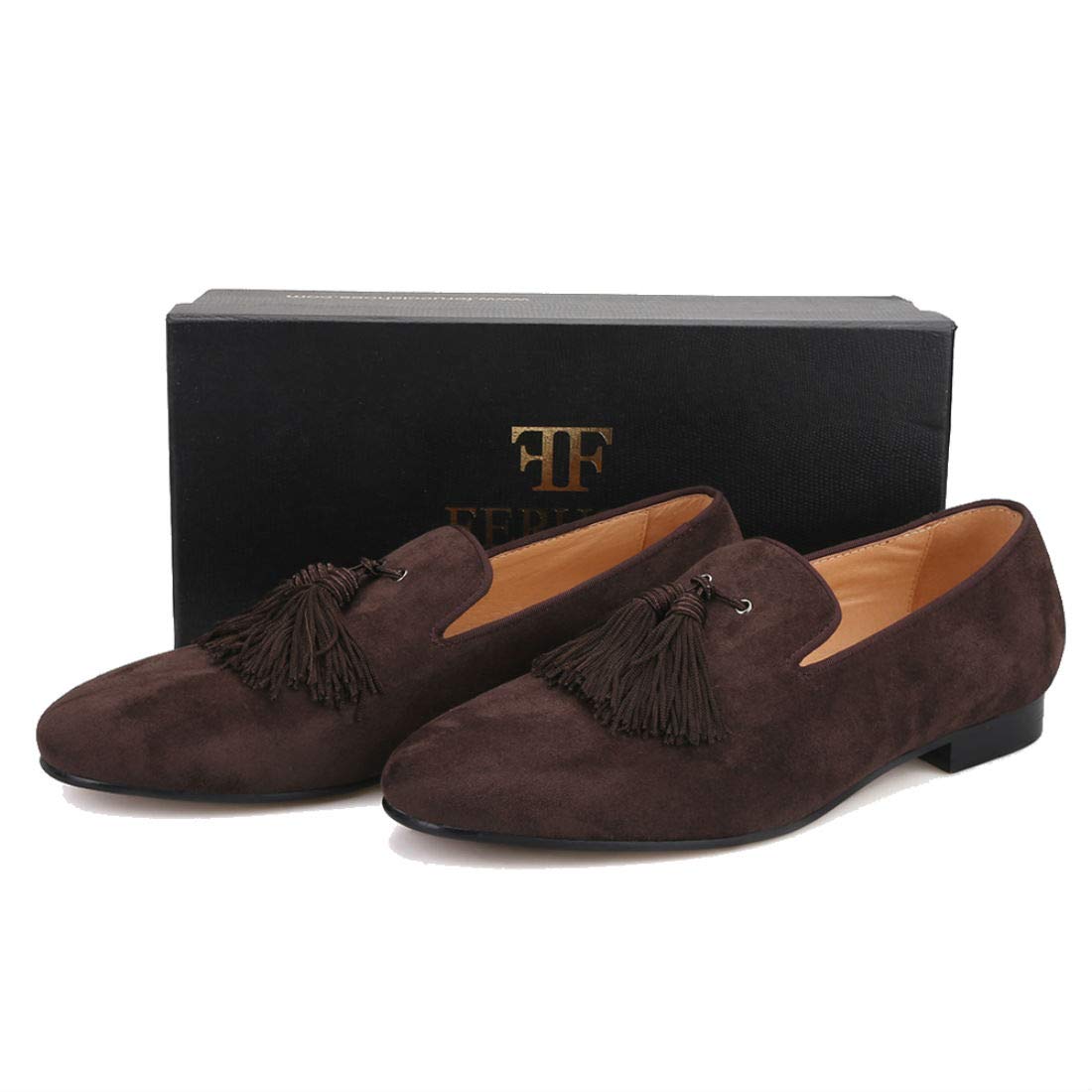 FERUCCI Men's Dark Brown Suede Loafers with Big Tassel - Comfortable Slip-On Shoes for Indoor/Outdoor Wear, Casual & Office Use