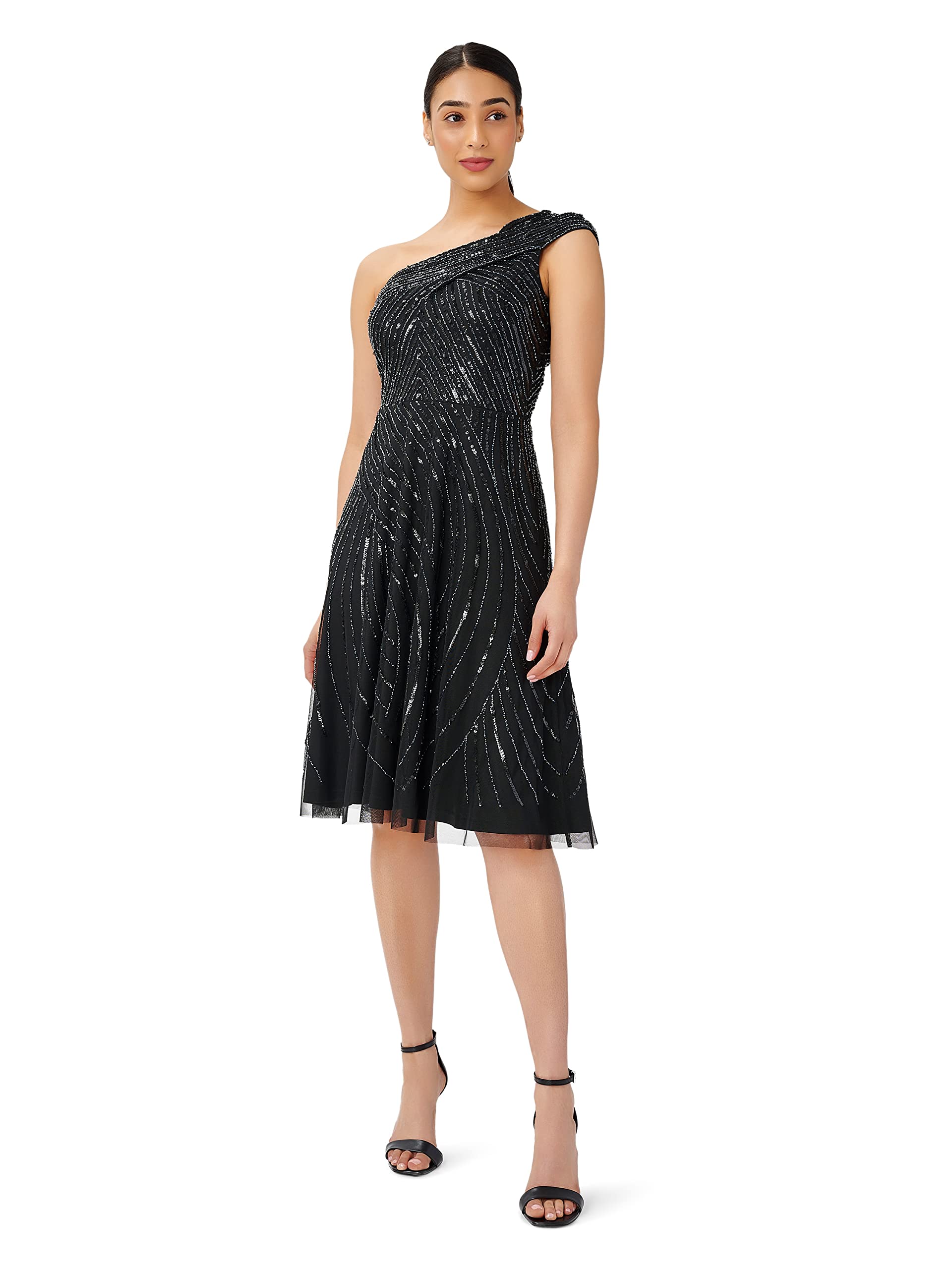 Adrianna Papell Women's Beaded One Shoulder Cocktail Dress - Elegant Evening Gown for Parties, Weddings & Special Occasions