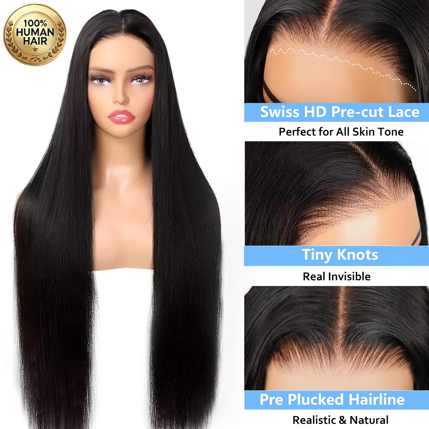 210 Density 6X4 Glueless Human Hair Wigs - 100% Brazilian Virgin Hair with HD Lace Closure | Pre Plucked & Pre Cut Straight Wigs for Black Women | Middle Part 26 Inch | Perfect for Daily Wear, Parties & Special Occasions