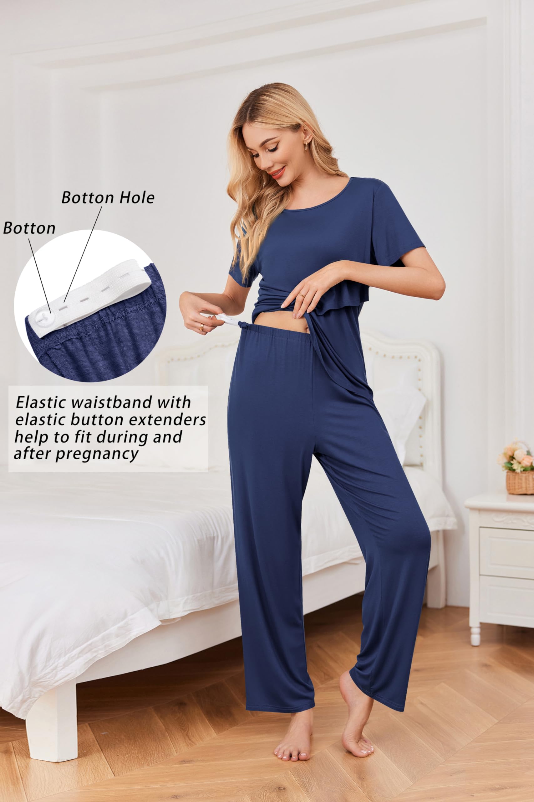 Ekouaer Nursing Pajamas Set - Maternity & Postpartum Sleepwear for Breastfeeding - Home & Hospital Use