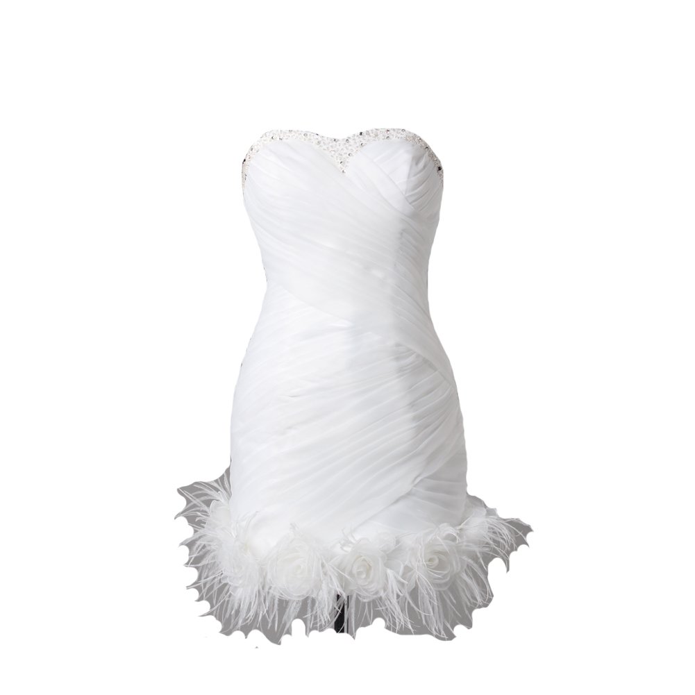 Kivary Women's Short White Beaded Feather Cocktail Dress for Wedding, Prom & Party - Elegant Summer Formal Evening Gown for Bridal Shower, Date Night & Special Occasions