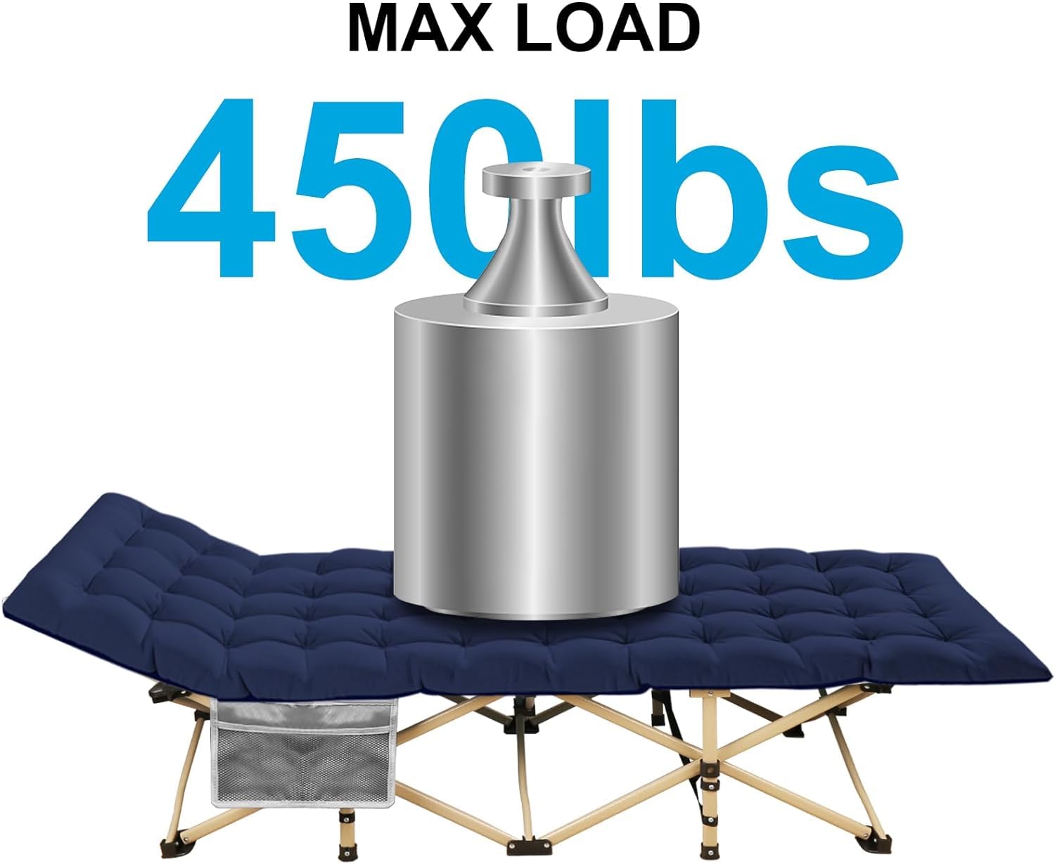 Heavy Duty Camping Cot for Adults & Kids - 450LBS Max Weight Capacity, Portable Folding Outdoor Bed with Carry Bag - Perfect for Camping, Travel, Office Naps, Beach Vacations & Home Lounging (Grey02+Bed Included)