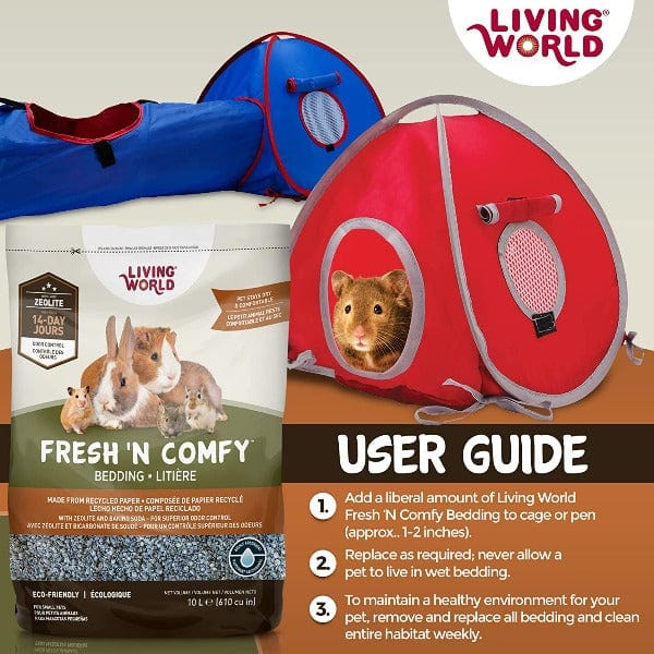 Living World Fresh 'N Comfy Small Animal Bedding - Soft & Absorbent Blue Pet Cage Liner for Hamsters, Rabbits & Guinea Pigs | Perfect for Cages, Hutches & Play Areas