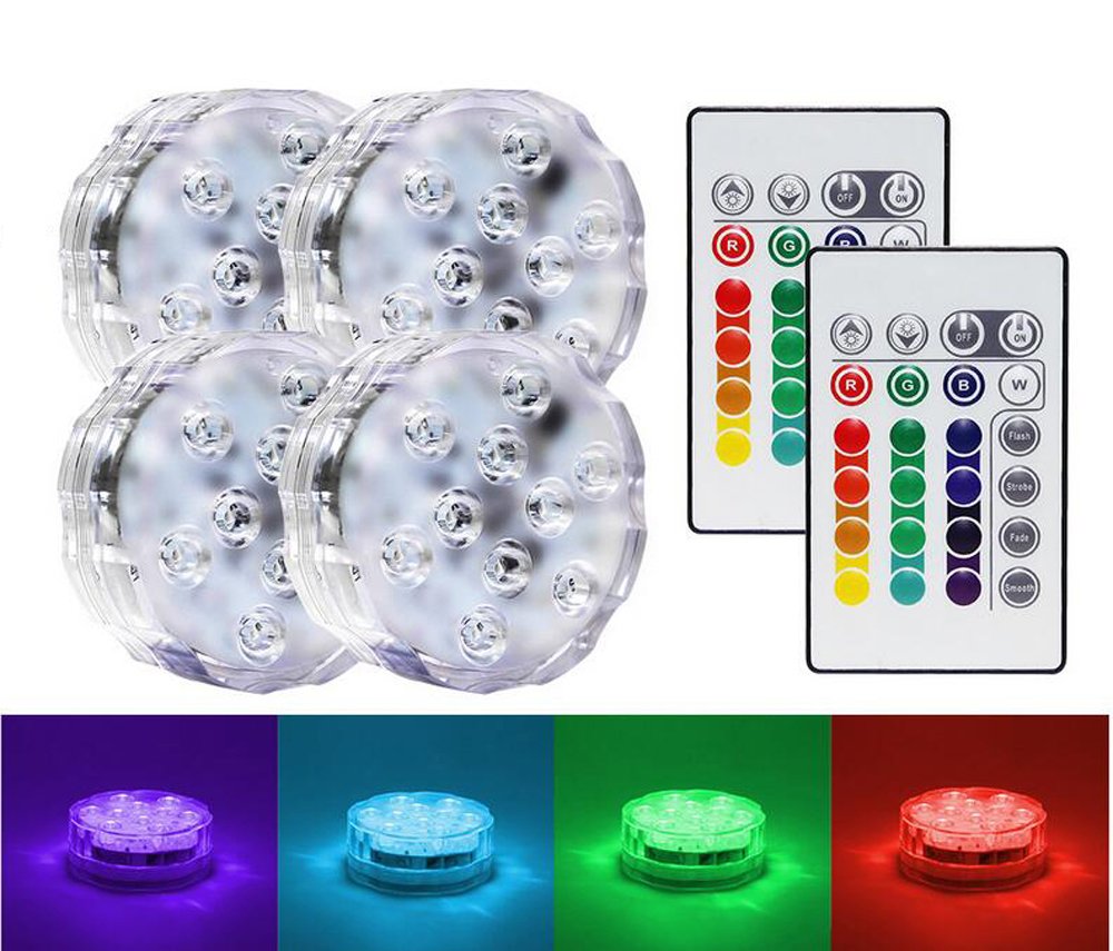 RGB LED Swimming Pool Light Bulb - 4Pcs Remote Control Underwater Color Changing Lights for Pools, Spas, Fountains & Vase Decor - Perfect for Nighttime Swimming & Outdoor Decor