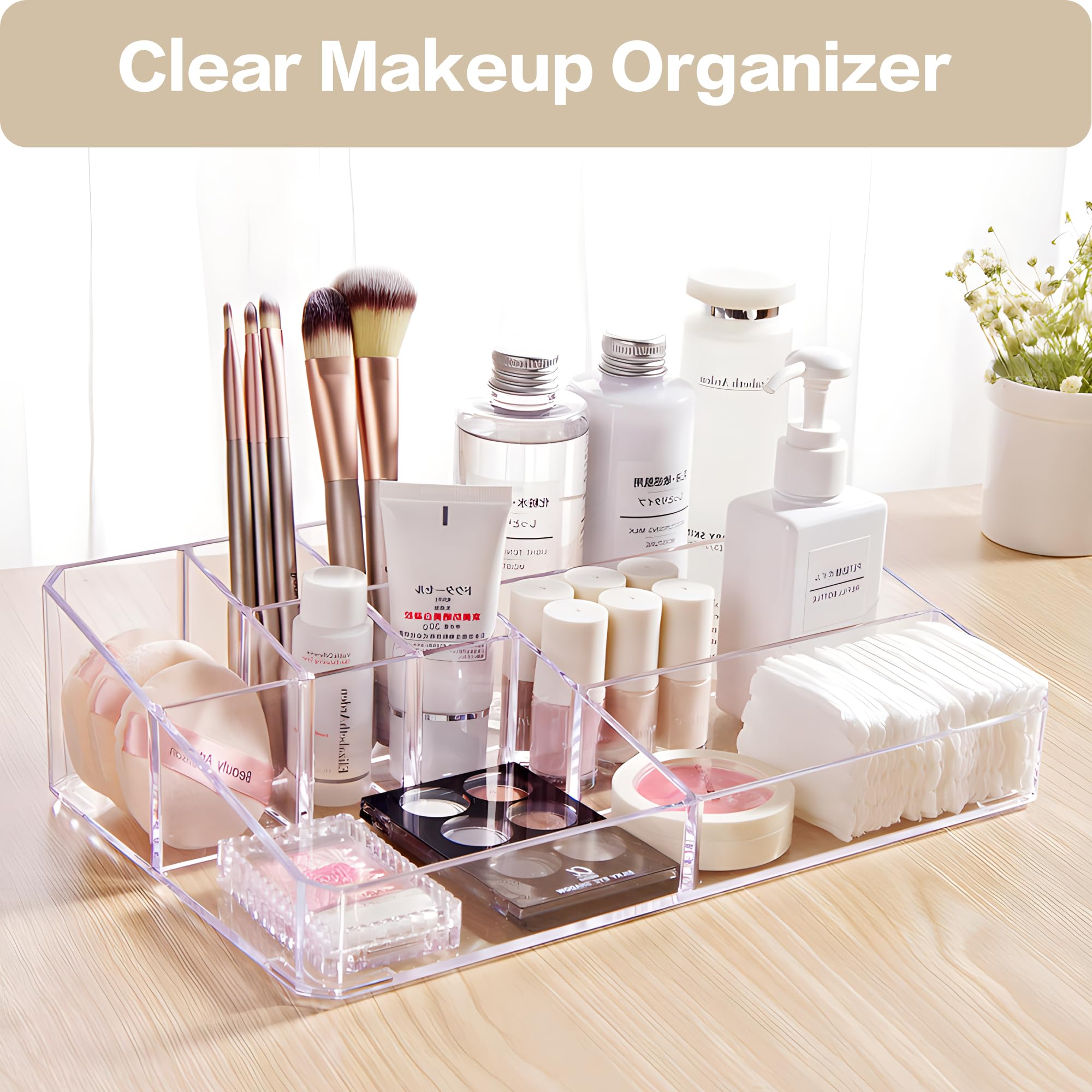 Clear Acrylic Makeup Organizer with Brush Storage - 3-Tier Cosmetic Display Case & Lipstick Holder for Vanity, Bathroom, or Desk | Perfect for Skincare, Brushes, and Beauty Essentials Organization