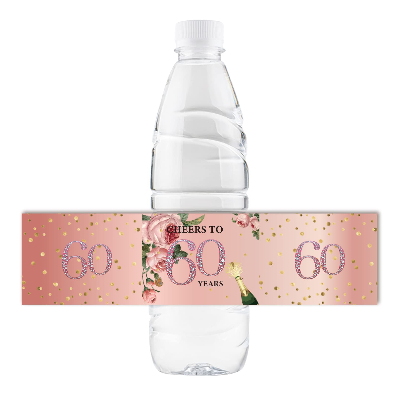 35 Pcs Happy 60th Birthday Water Bottle Stickers - 60th Anniversary Party Labels, Sixty Years Old Celebration Decorations - Pink | Perfect for Birthday Parties, Anniversary Events & Water Bottle Decorations
