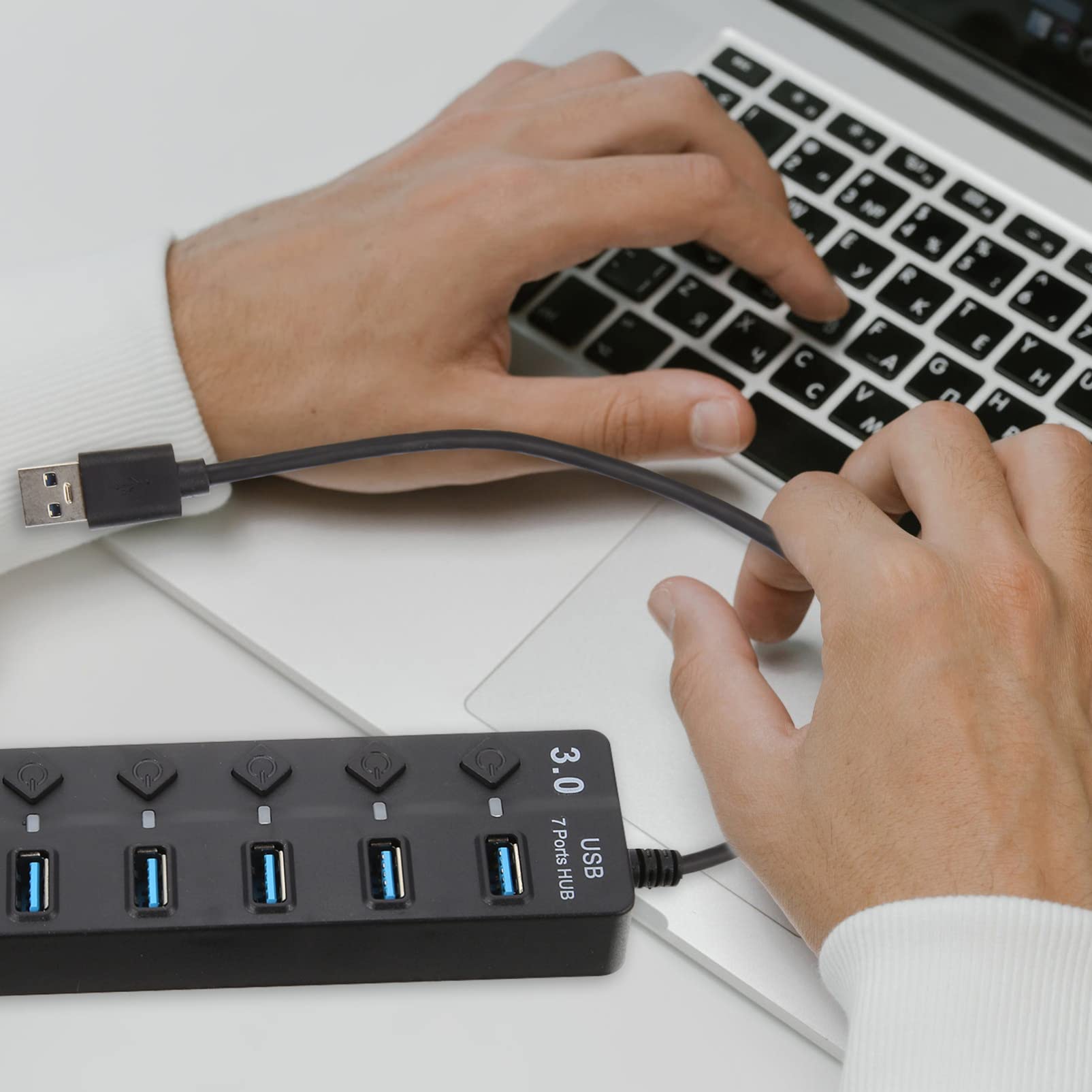 Mobestech 4-Port USB 3.0 Hub for Laptop - High-Speed Data Transfer USB Splitter with LED Indicators - Perfect for Home Office, Gaming & Multi-Device Charging