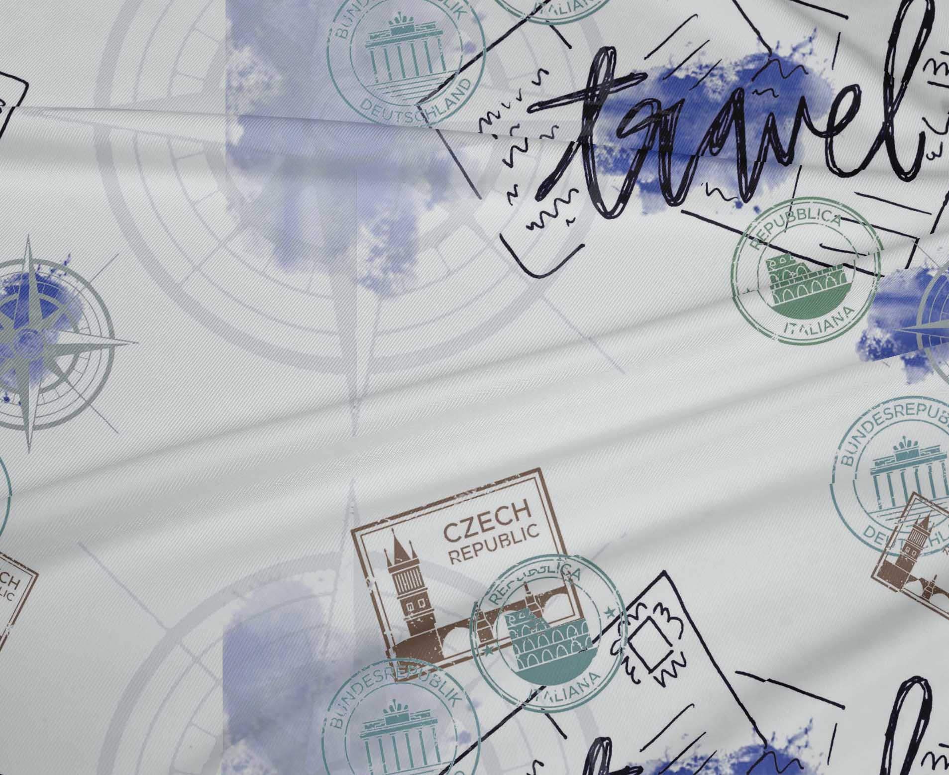 oneOone Polyester Spandex Lavender Blue Fabric with Compass Print - 56 Inch Wide for Sewing, Travel & Craft Projects | Perfect for DIY Bags, Quilts & Home Decor
