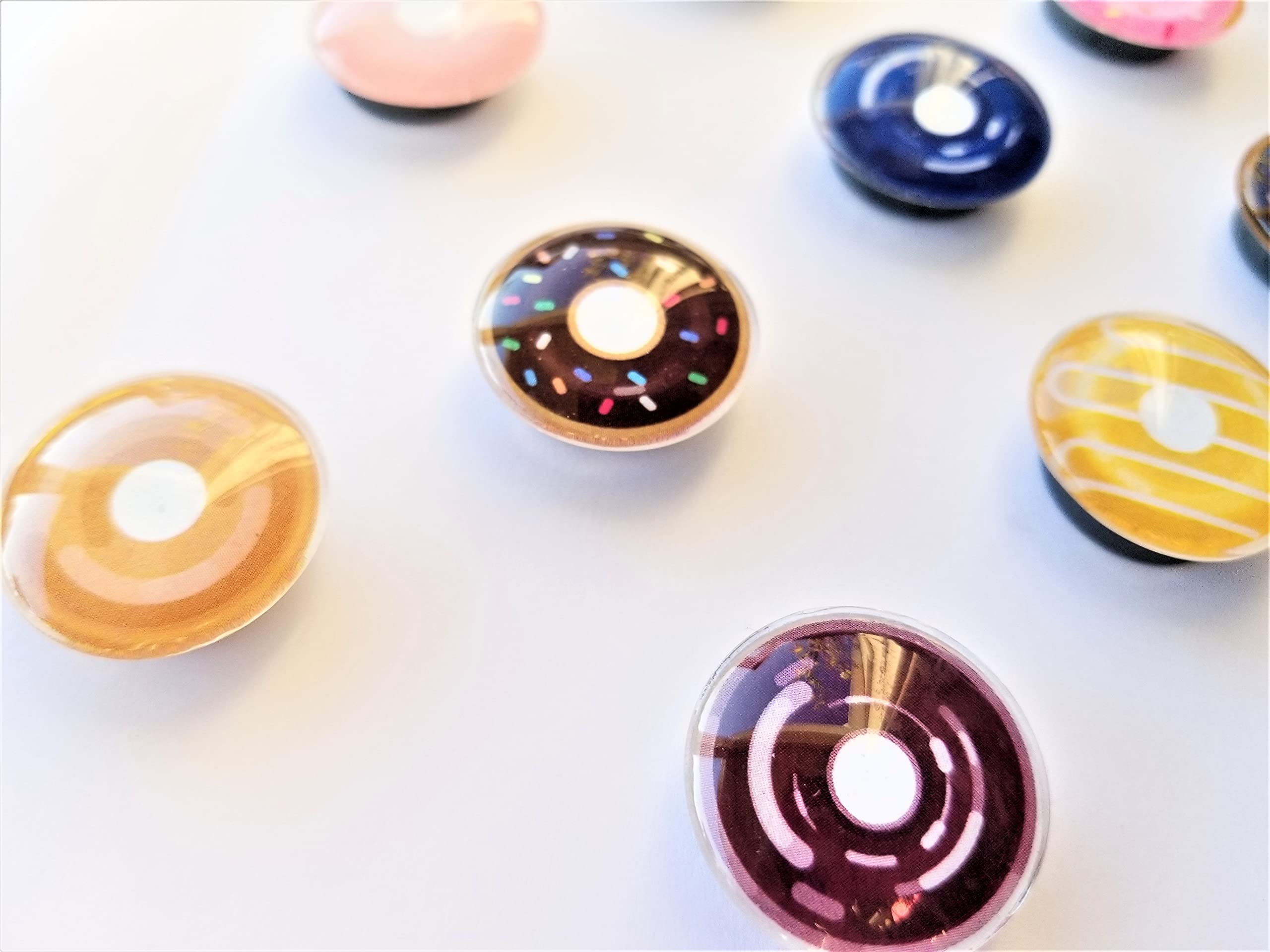 15 Pack 1 Inch Glass Donut Fridge Magnets - Strong Hold Kitchen Decor for Refrigerator, Office, Dorm & Home Organization (Sweet Treat Design)