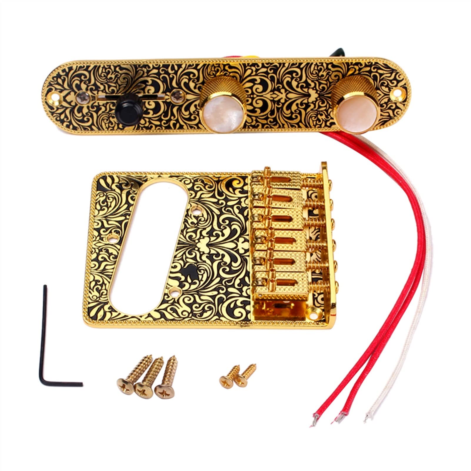 6 Saddle Top Loader Guitar Bridge with Control Plate & Screws Wrench for Electric Guitar - Gold Finish | Perfect for Guitar Upgrades, Repairs & Professional Installations