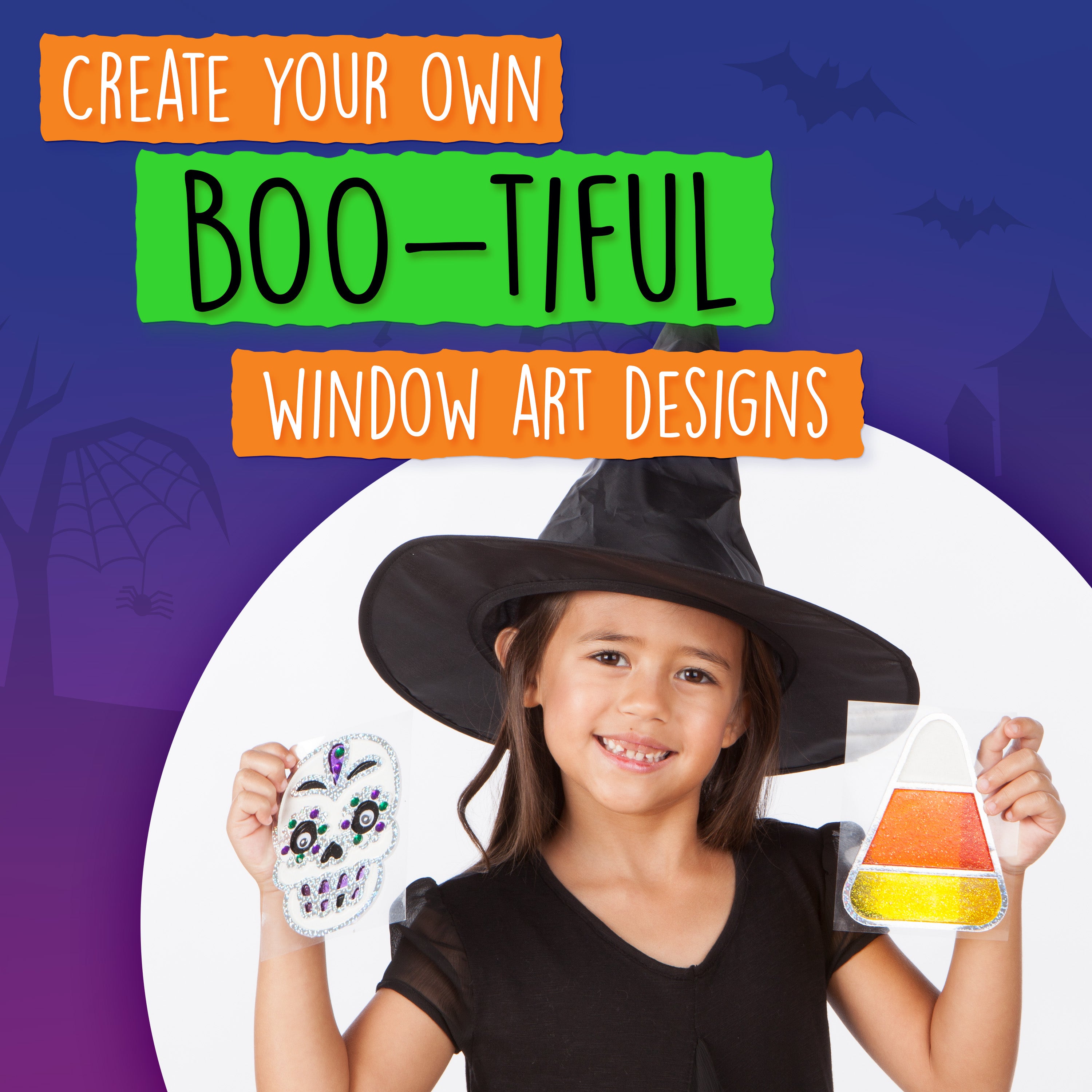 Creativity for Kids Halloween Sparkle Window Art Kit - DIY Spooky Crafts for Kids Ages 6-12 | Fun Window Decorations for Halloween Party, Classroom & Home Decor
