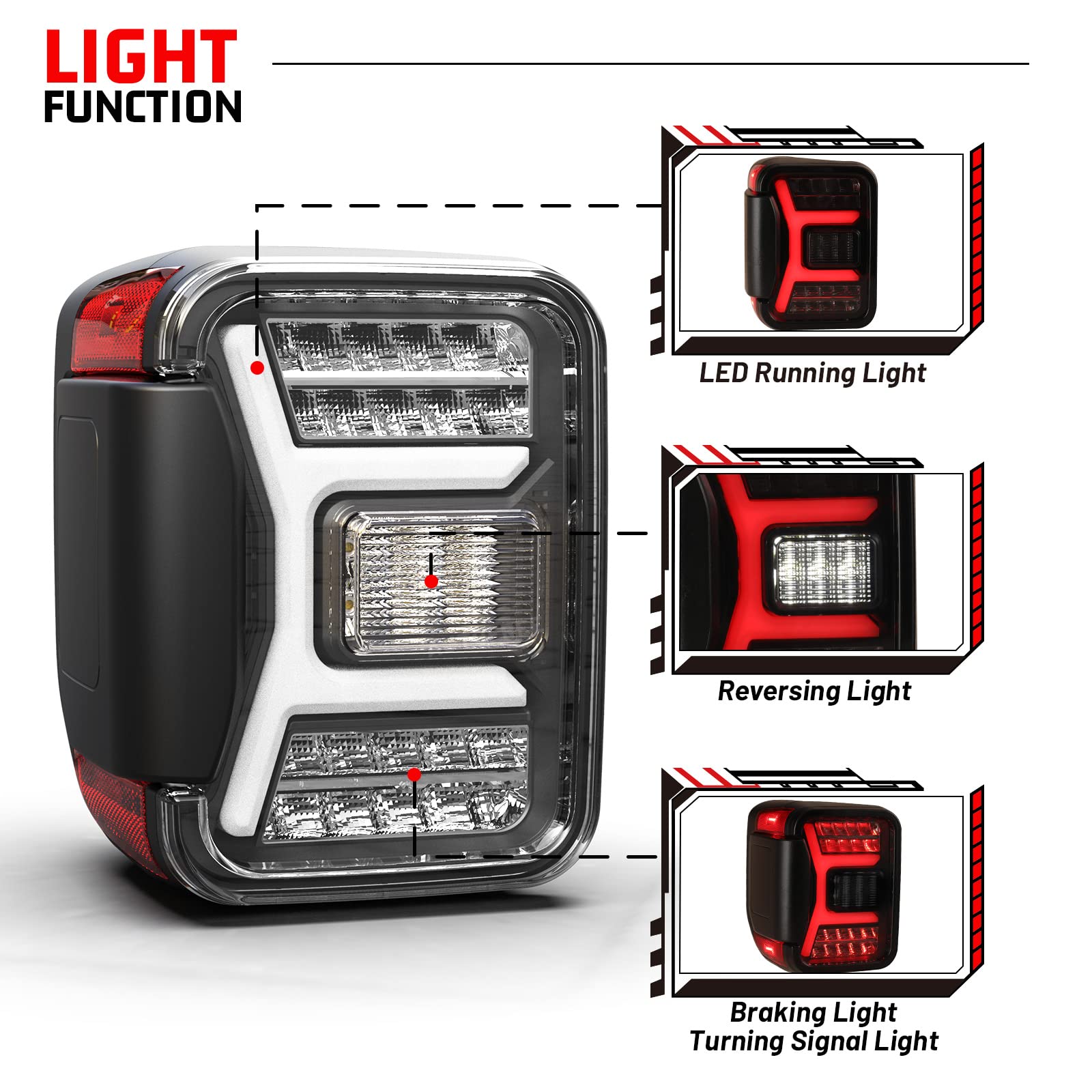 LED Tail Lights for 2019-2025 Jeep Gladiator JT (2/4 Door) - Sequential Turn Signal, Clear Lens Replacement Tail Lamp Assembly - Upgrade for Off-Roading & Night Driving Safety