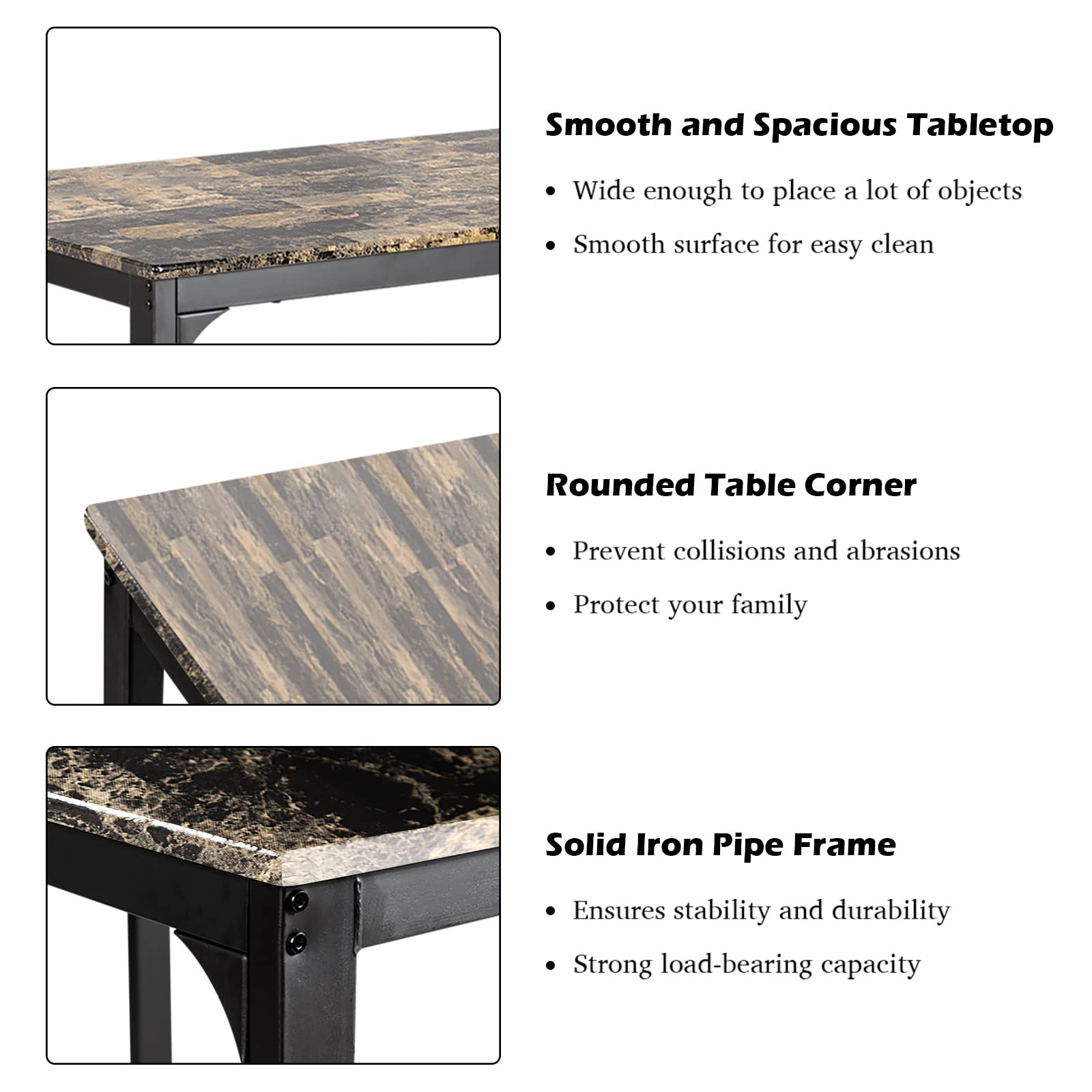 Casart 3-Piece Faux Marble Dining Table Set with 2 Stools - Modern Kitchen & Bar Counter Height Table for Small Spaces, Breakfast Nook, Apartment, Condo - Easy Assembly & Durable Design
