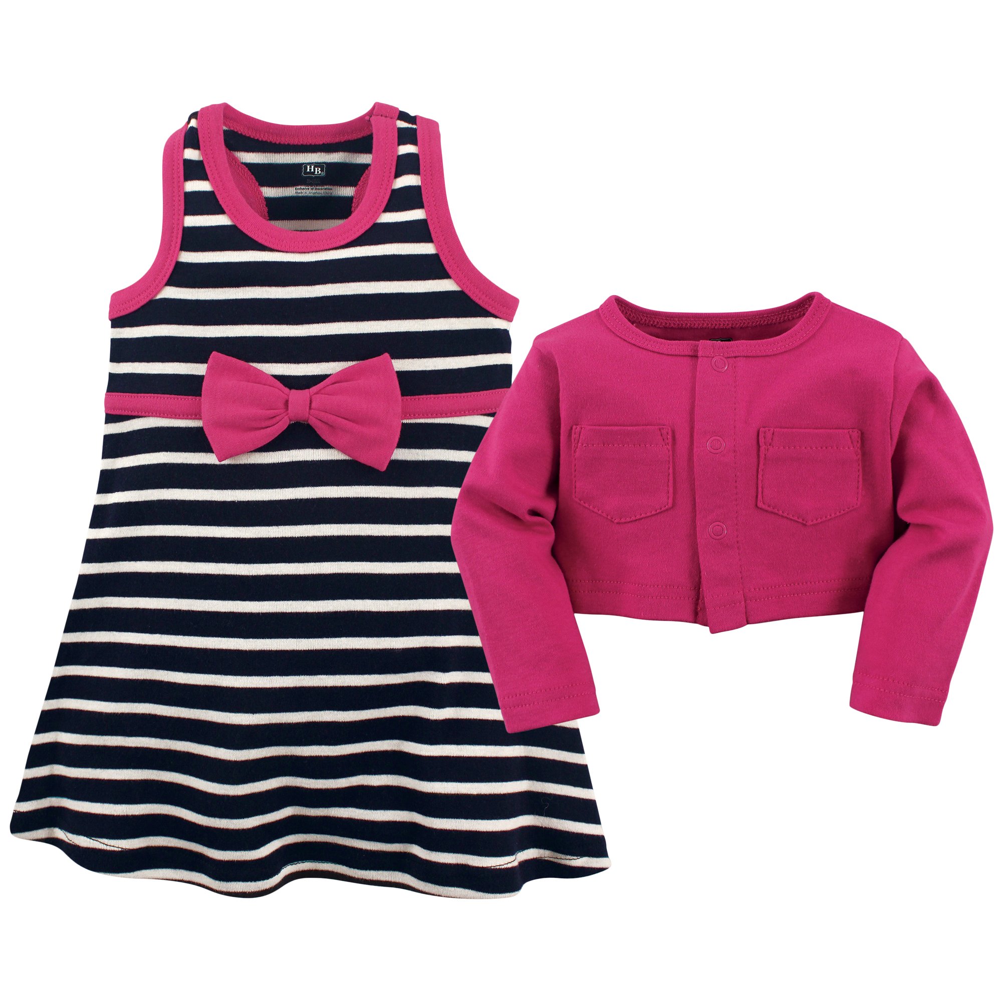 Hudson Baby Girls' Cotton Dress and Cardigan Set - Soft & Comfortable Outfit for Newborns & Toddlers - Perfect for Family Photos, Birthday Parties & Special Occasions
