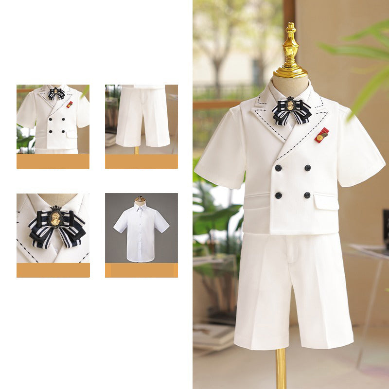 Kids' Pure White Suit Set for Birthday Party & Special Occasions - Elegant Formal Wear for Boys' Celebrations, Photos, and Weddings