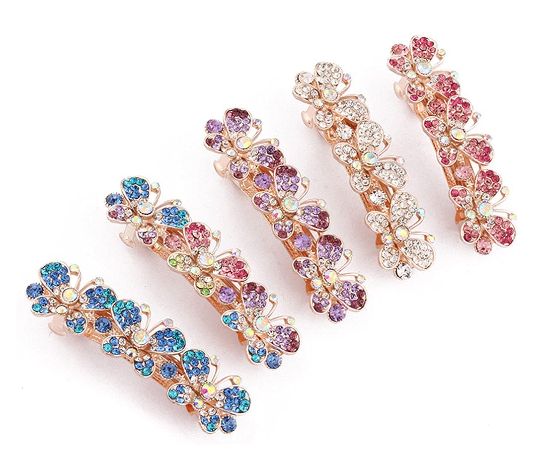 5PCS Rhinestone Bowknot Hair Clips for Women & Girls - Elegant Hair Barrettes & Hairpins for Parties, Weddings & Daily Styling