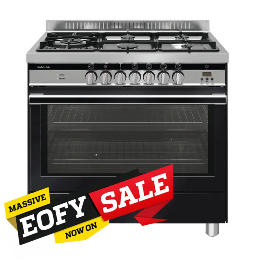 GLEM GS965GEMB 90cm Premium Matt Black Dual Fuel Range Cooker - Professional Gas & Electric Stove for Home Kitchen Cooking, Baking & Entertaining