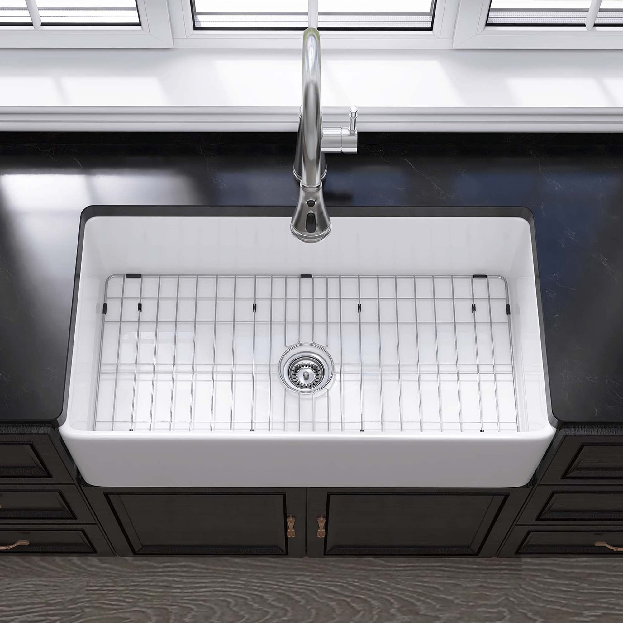 33 Inch White Fireclay Farmhouse Kitchen Sink - 9