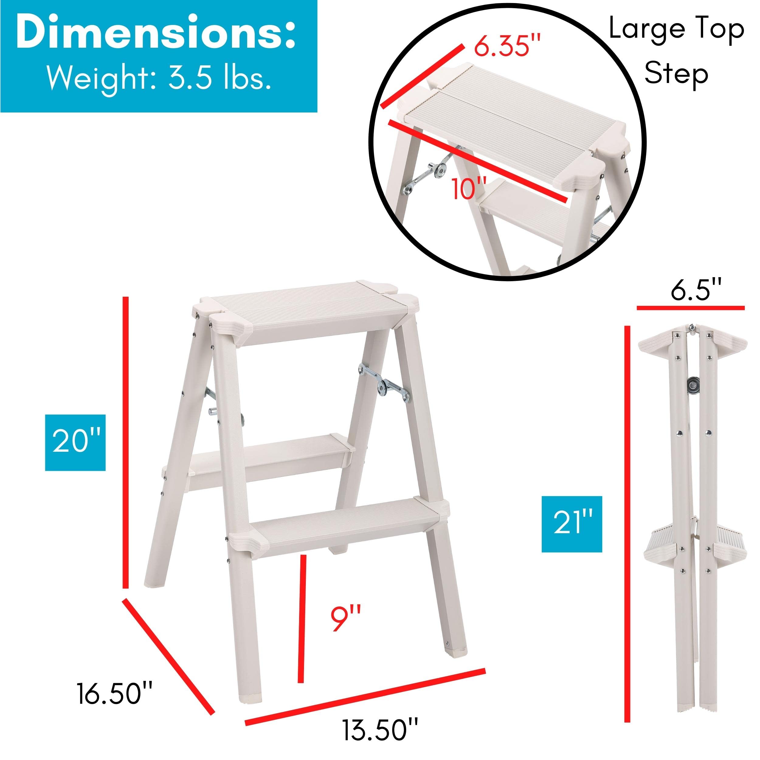 BIRDROCK HOME 2-Step Compact Steel Step Ladder - Lightweight Folding Stool with Anti-Slip Steps - Perfect for Kitchen, Pantry, Closet & Home Office - Indoor Use - Silver (2-Step) - Ideal for Reaching High Shelves, Changing Light Bulbs & Home Organization