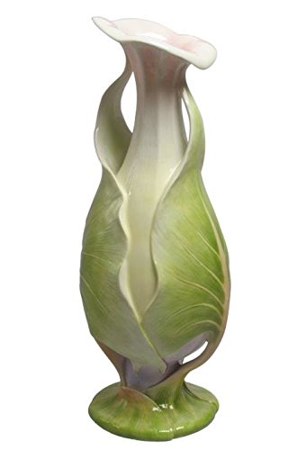 13.75 Inch White Ceramic Vase with Lotus Leaf Design - Pink Accent Opening - Perfect for Home Decor, Wedding Centerpieces & Floral Arrangements