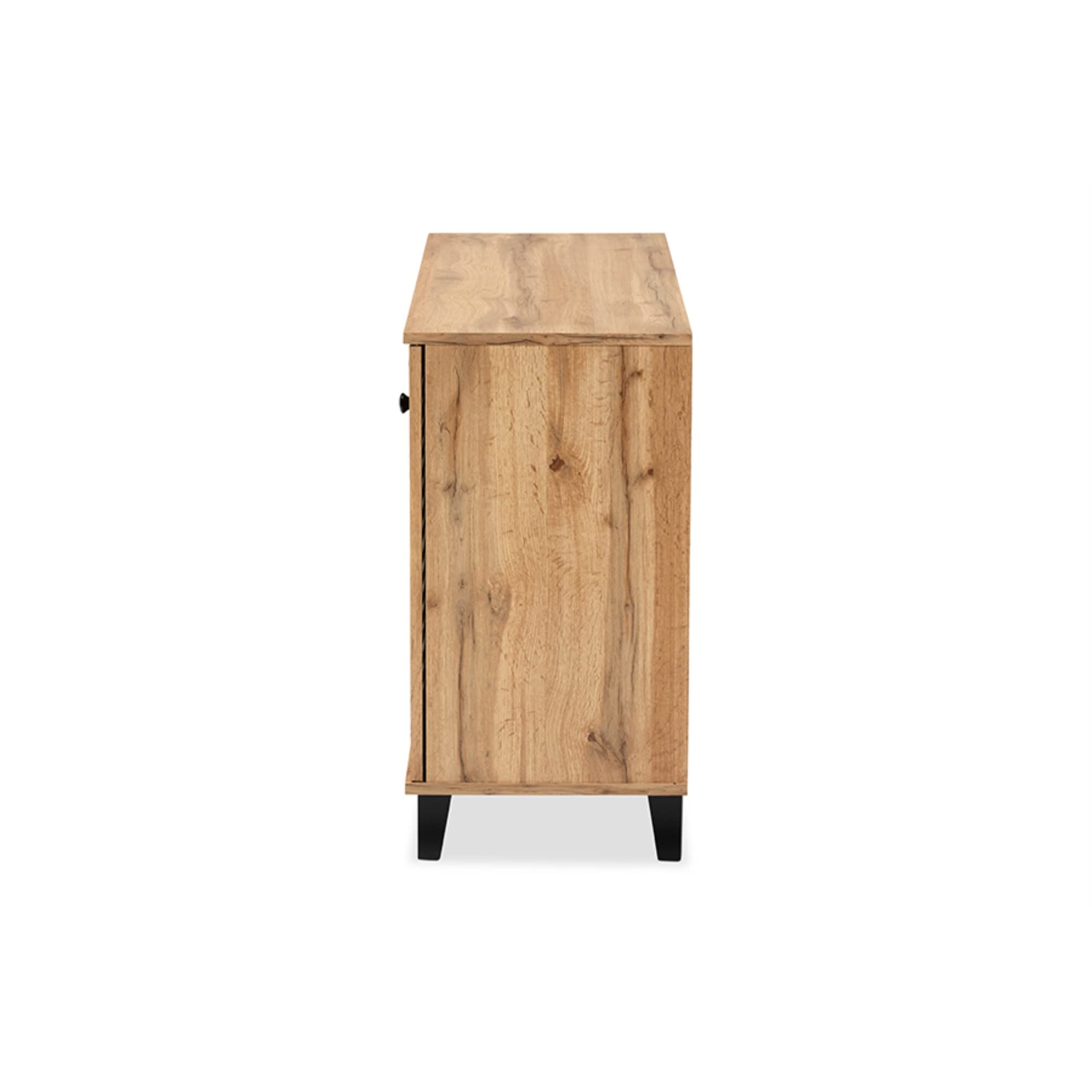 Baxton Studio Coolidge Modern Oak Brown Wood 3-Door Shoe Storage Cabinet - Organize Shoes in Entryway, Bedroom or Closet (36