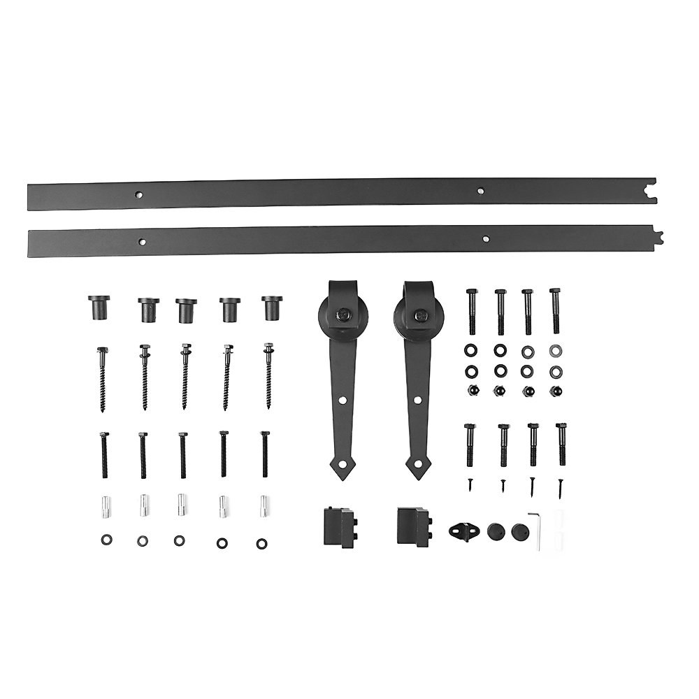 Jabey 6FT Black Steel Sliding Barn Door Hardware Kit - Heavy Duty Closet Track Set for Rustic Home & Office Decor | Perfect for Bedroom, Living Room, and Loft Spaces