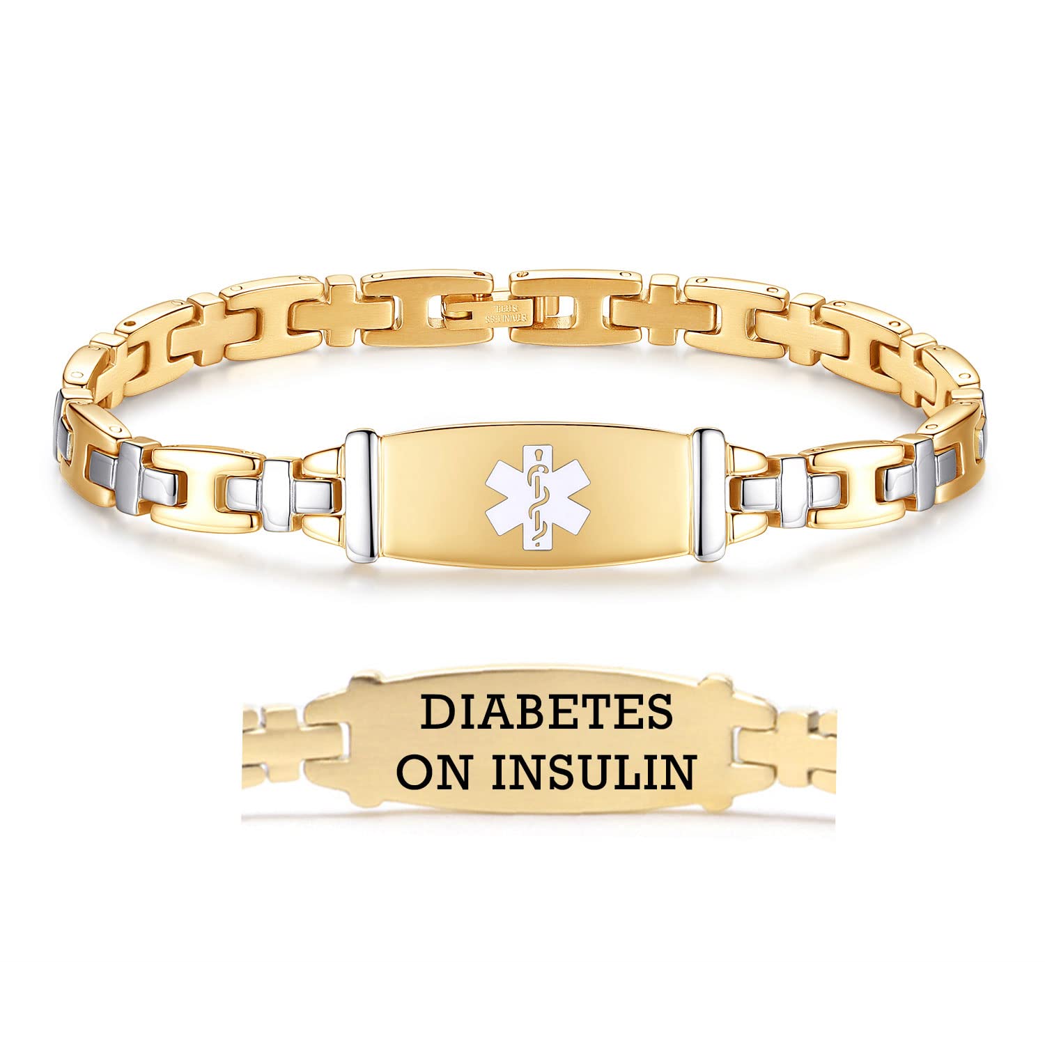 LinnaLove Women's Medical Alert ID Bracelet - Stainless Steel Emergency Medical Bracelet for Women - 7.5