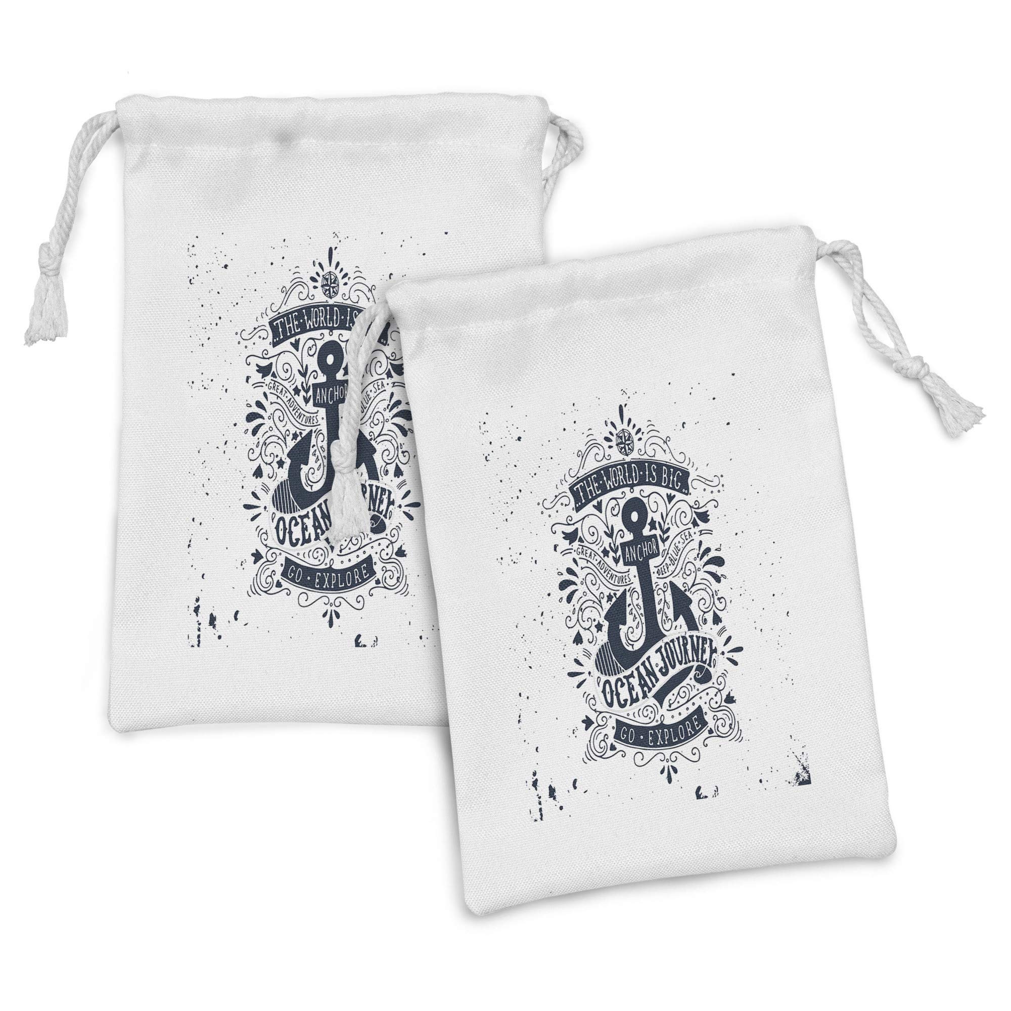 Ambesonne Anchor Fabric Pouch Set of 2 - Nautical Drawstring Bags for Toiletries, Travel Accessories & Party Favors - 9