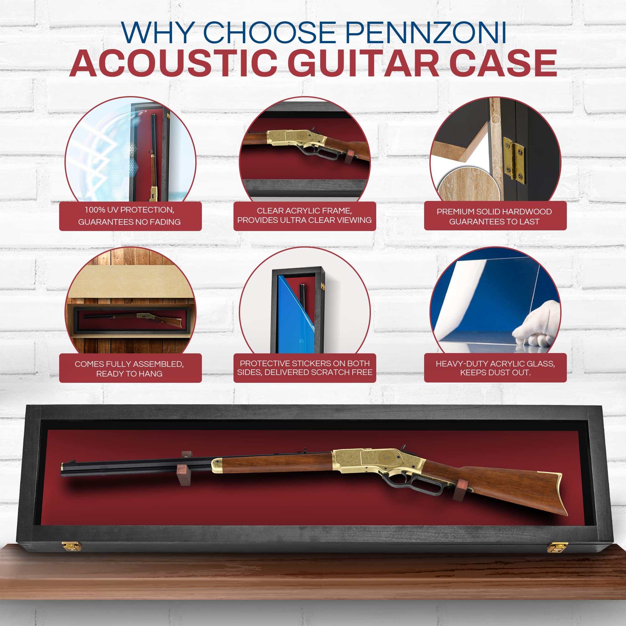 Lockable Gun Display Case for Rifles & Shotguns - Secure Acrylic Door Wall Mount Cabinet for Firearms & Sword Collection - Perfect for Home, Office, or Hunting Lodge Security & Display