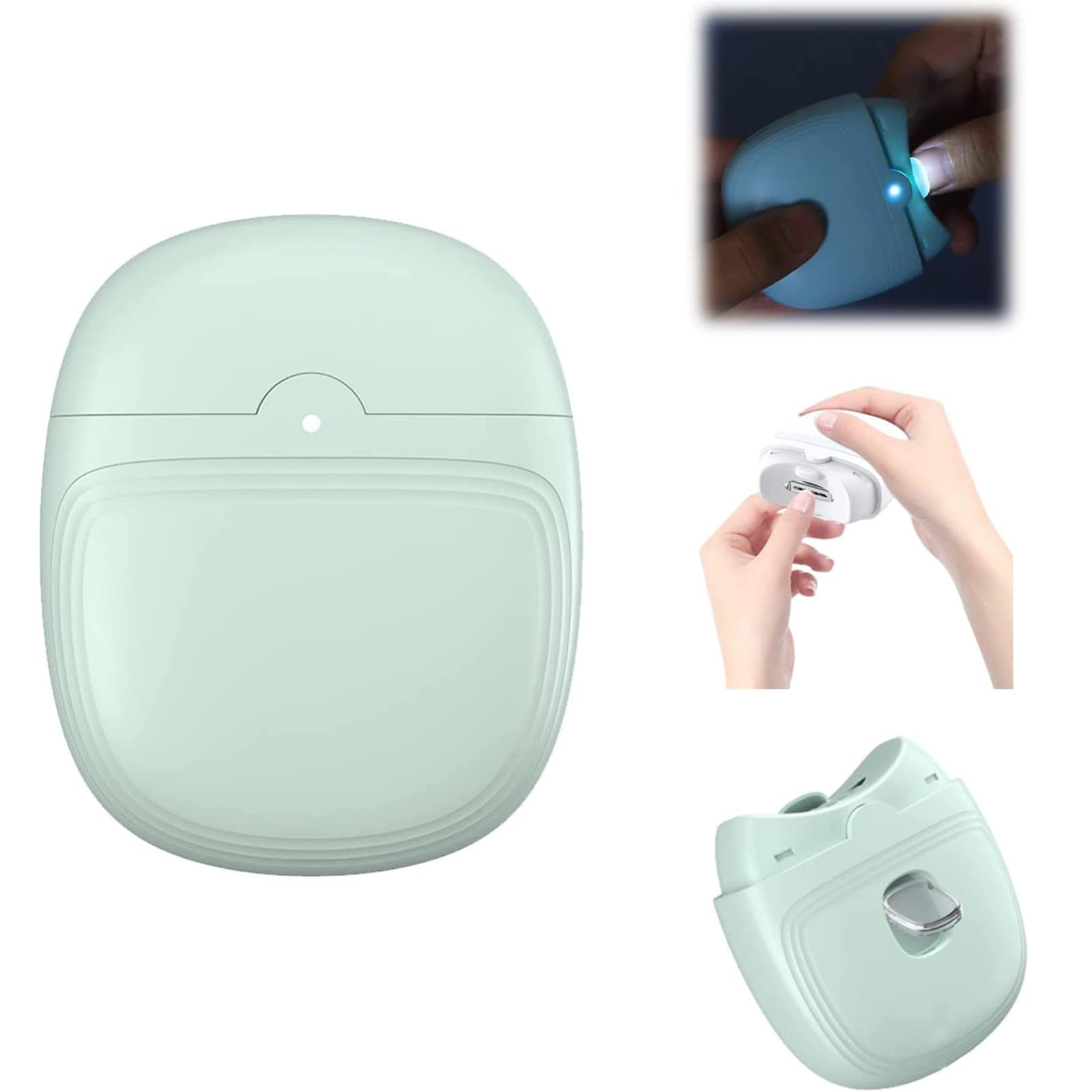 Electric Nail Clippers for Adults & Babies - USB Rechargeable Automatic Nail Trimmer with LED Light & Nail Polisher - Safe & Easy Nail Care at Home, Travel, Salon (Green)