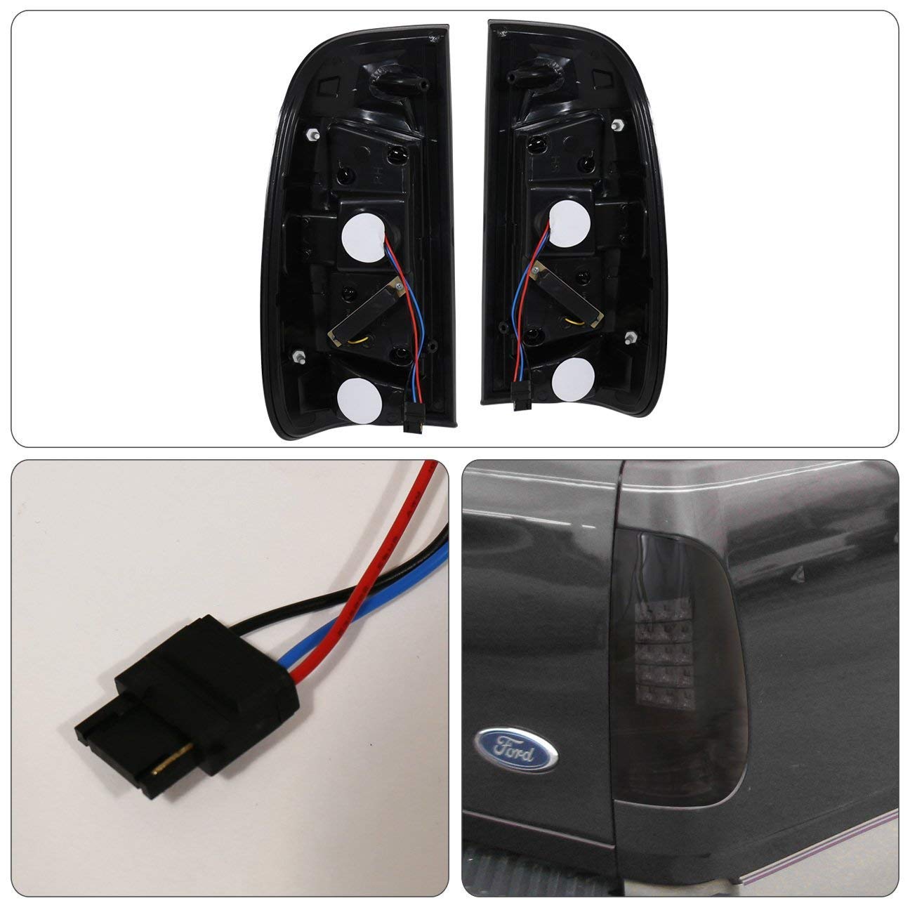 1997-2003 Ford F150 & 1999-2007 Ford F250 F350 F450 LED Tail Lights - Smoked Lens with Chrome Housing - Replacement Parts for Trucks - Perfect for Night Driving & Off-Road Adventures